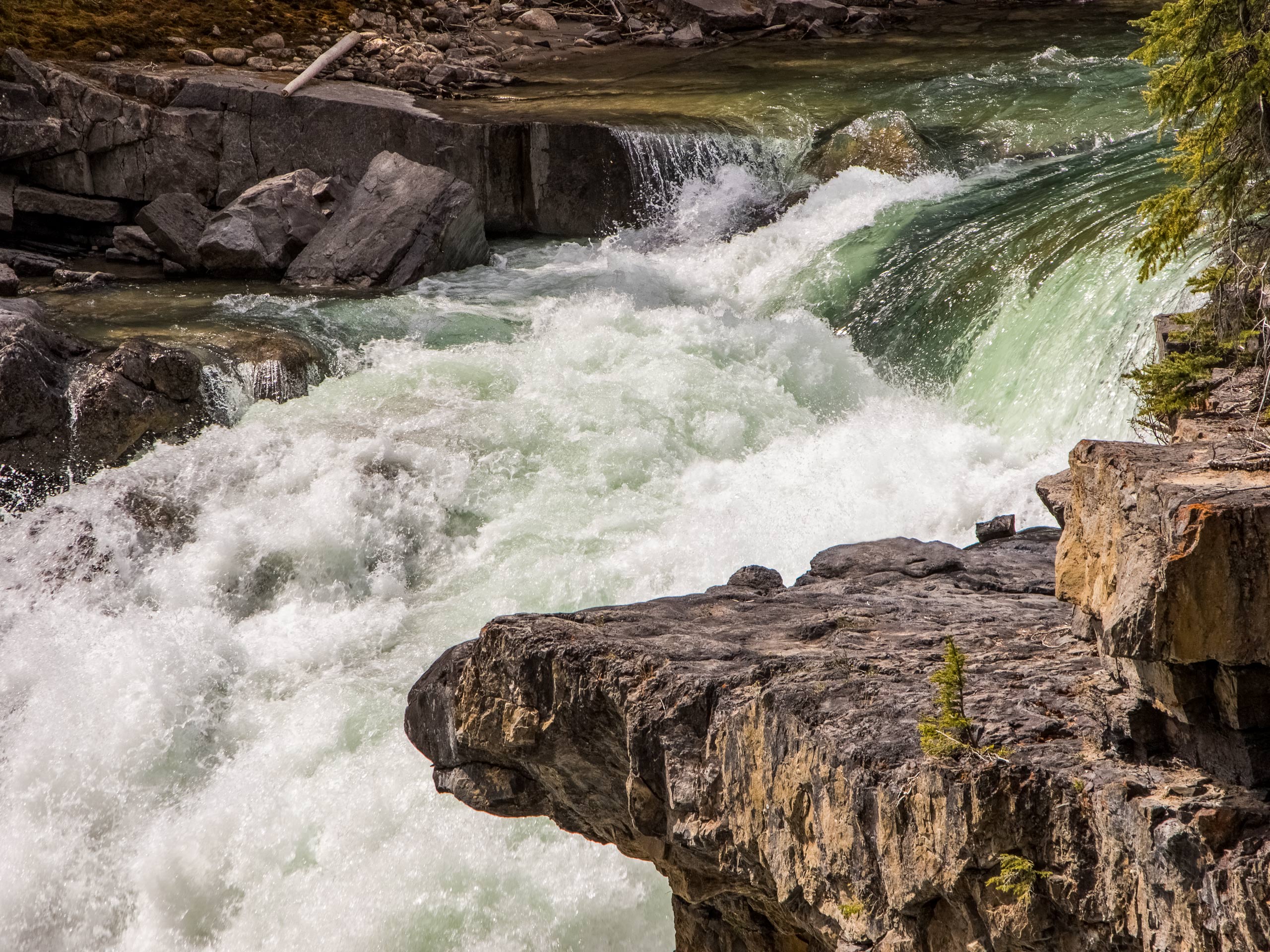 View from top of waterfalls hiking Snake Indian Falls trail Jasper National Park