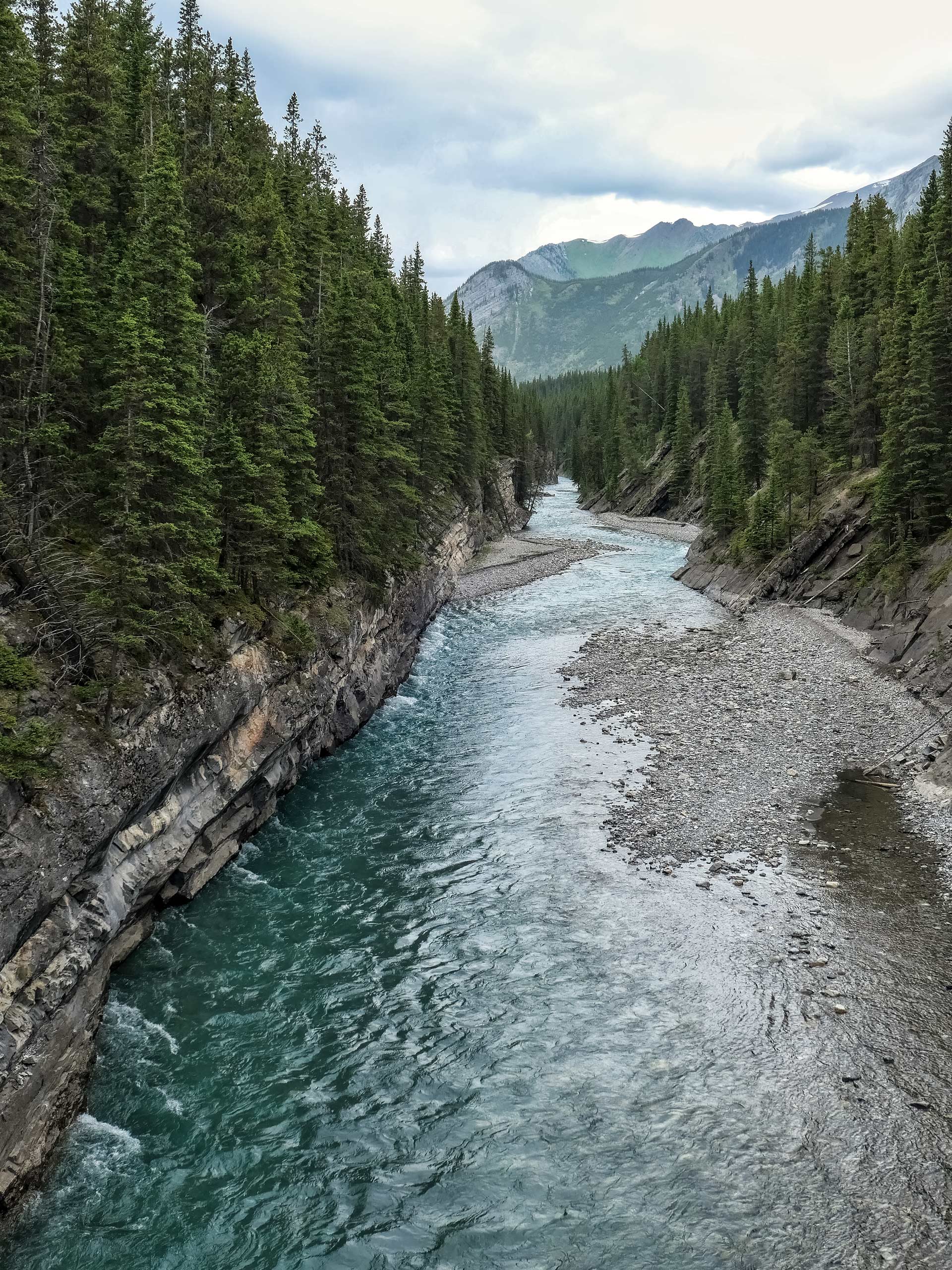 River running through Stewart Canyon seen hiking Banff National Park