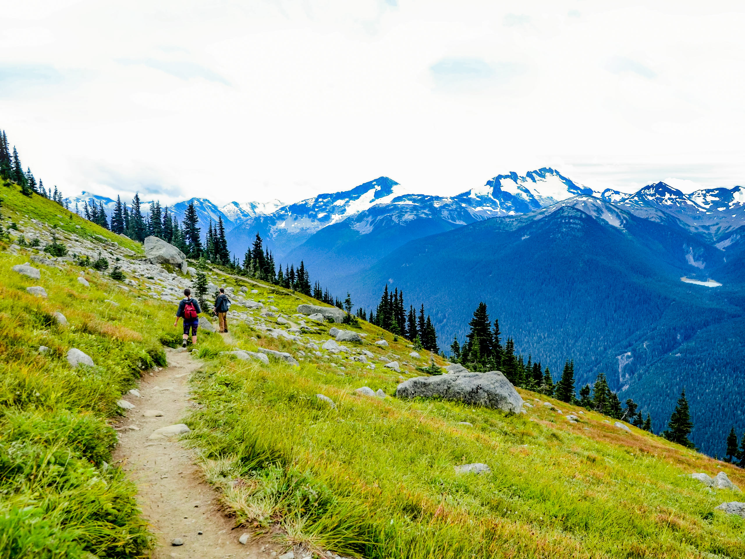 Hikers on dirt trail of Whistler Peak