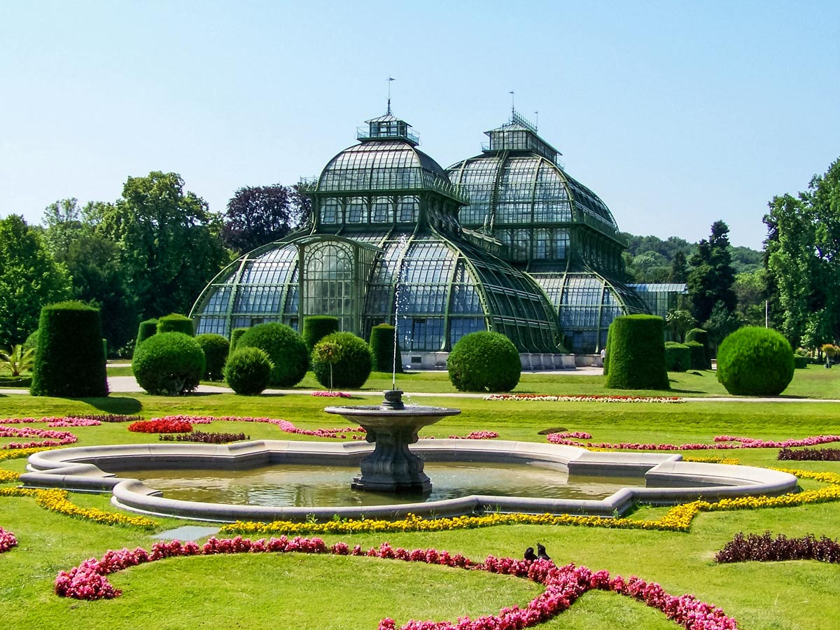 Palm House in the gardens of Schonbrunn palace Vienna