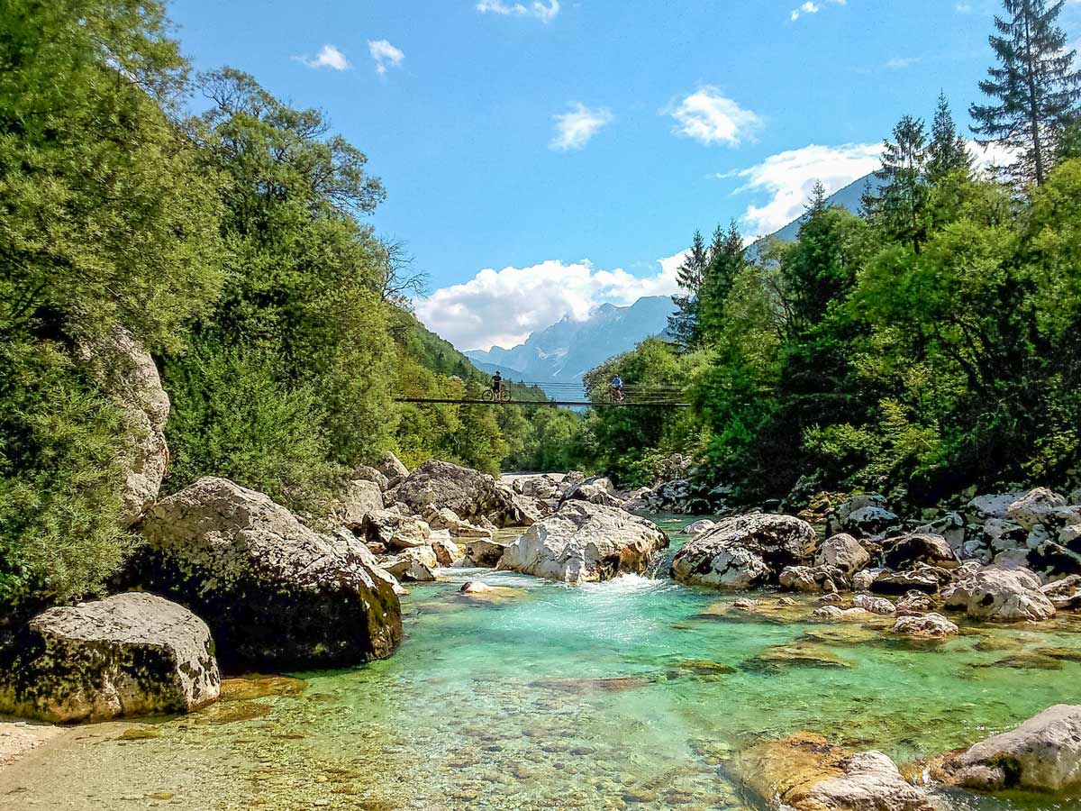 Soca River Valley hiking biking suspension bridges