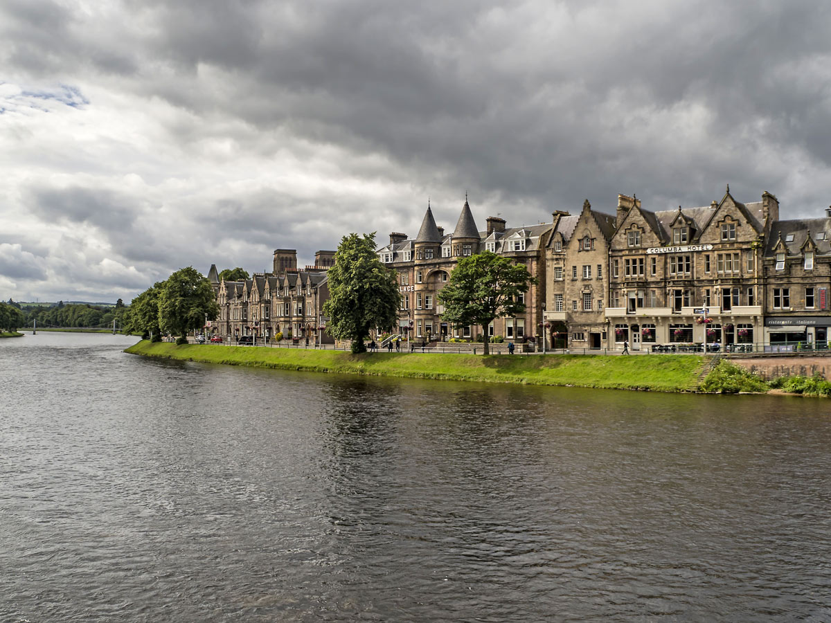 Inverness traditional stone houses on the river in Scotland