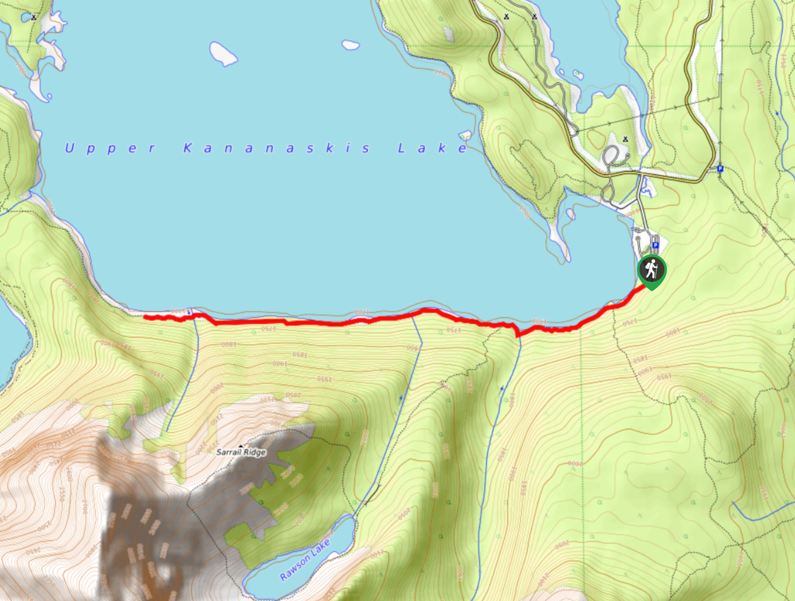 Short Upper Kananaskis Lake Hike Map