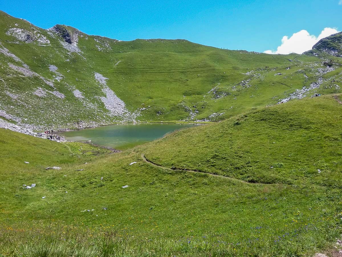 Mont charvin lake and route to mont blanc view hiking Lac du Mont Charvin trail France