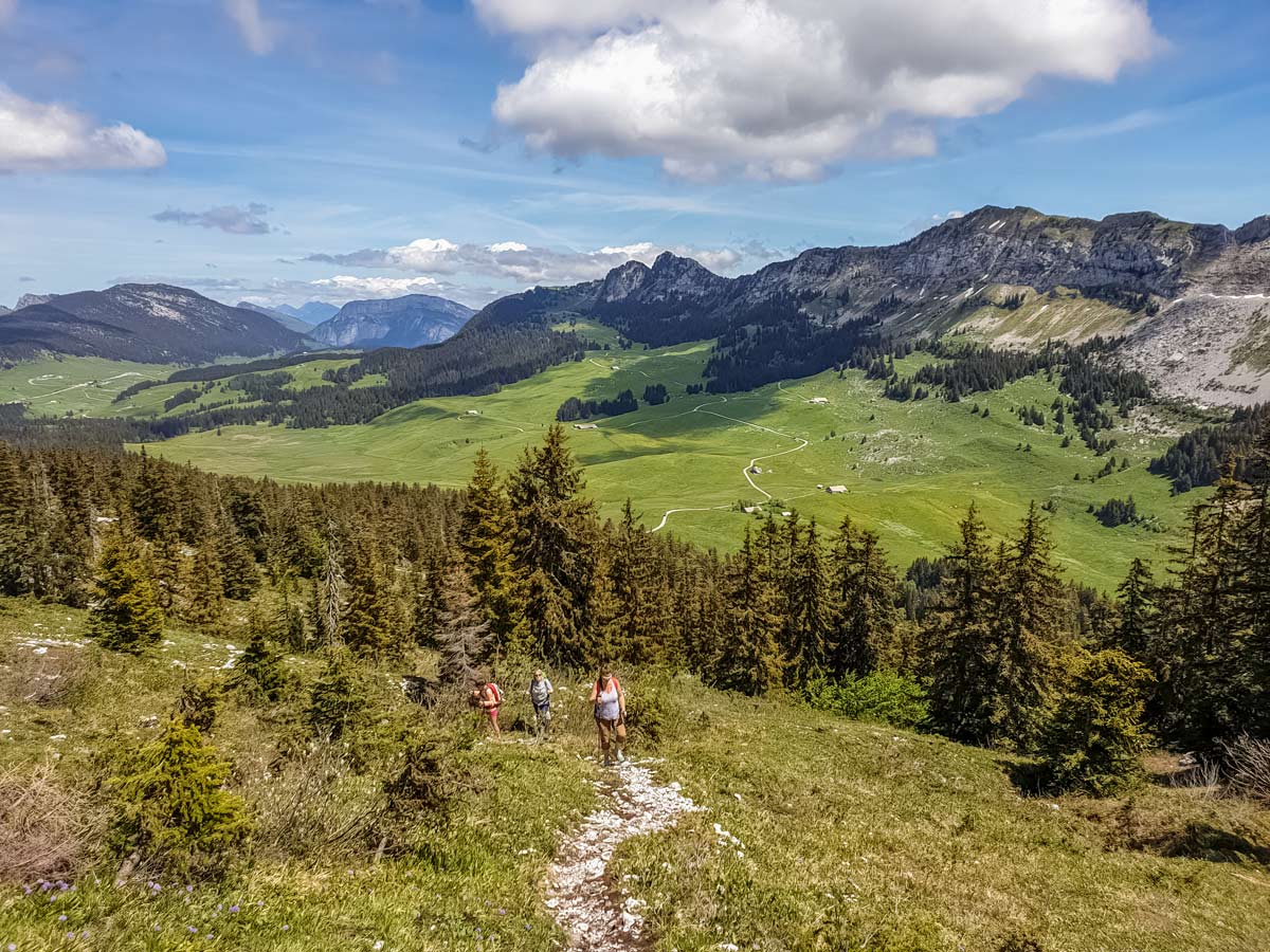 View behind 3 tetes Plateau des Gileres hiking France