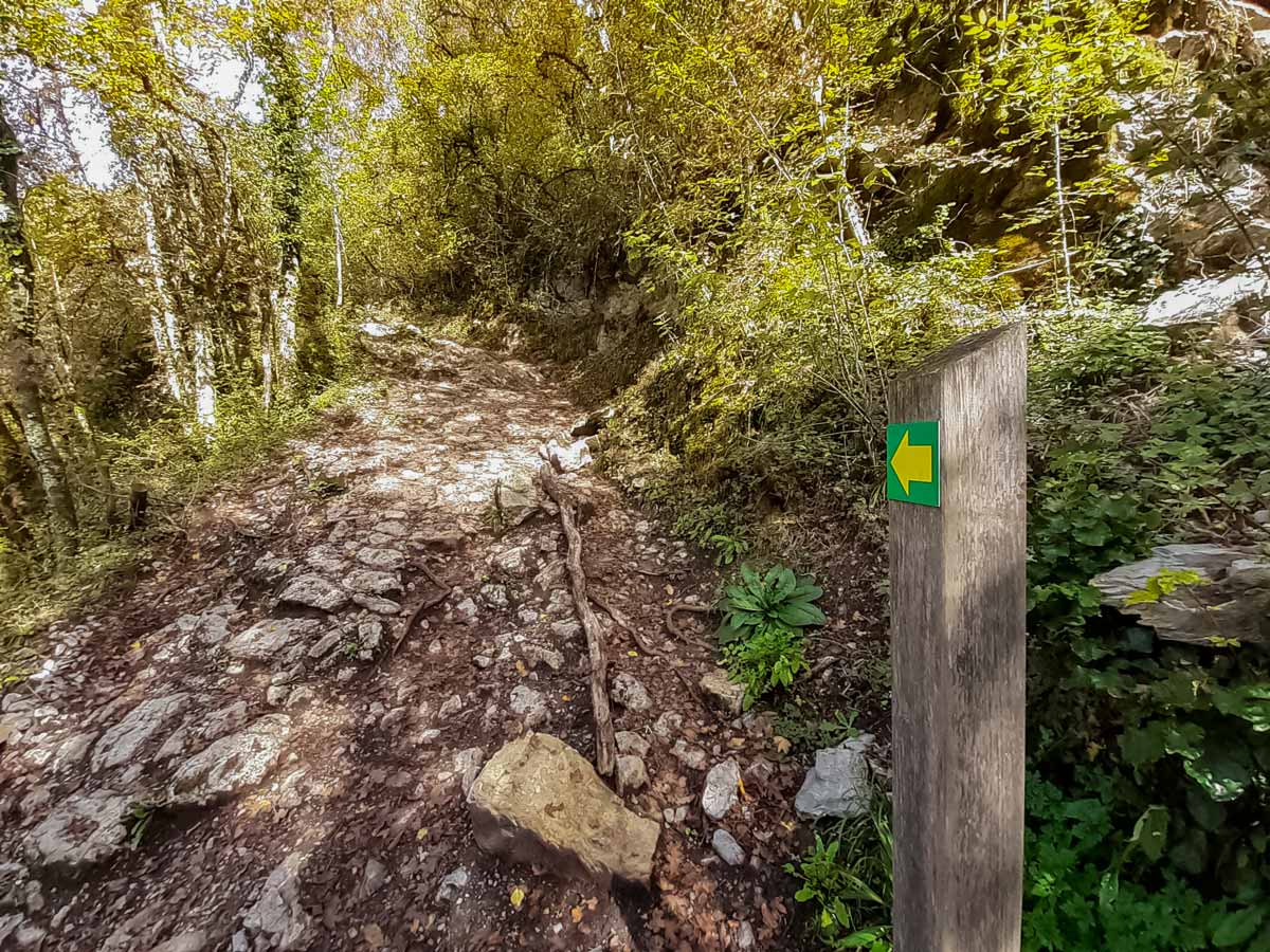 Signpost along hike to Angon waterfalls France