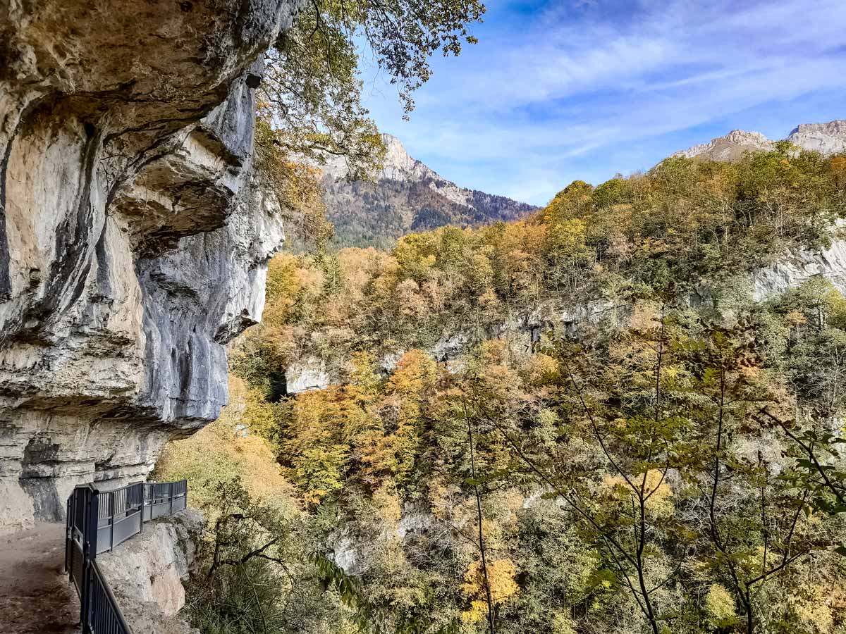 Waterfall cliff walk Angon waterfalls hiking in France