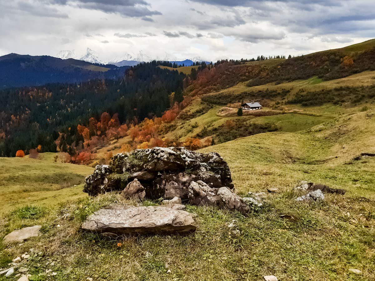 Autumn trees Col Des Aravis hiking trails in France