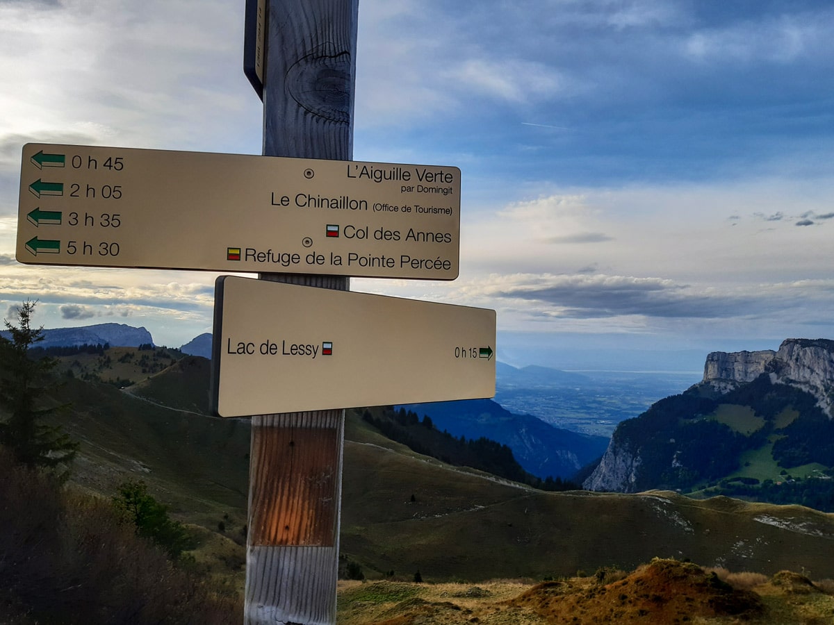 View from crest lac leman hiking Lac de Lessy trail France