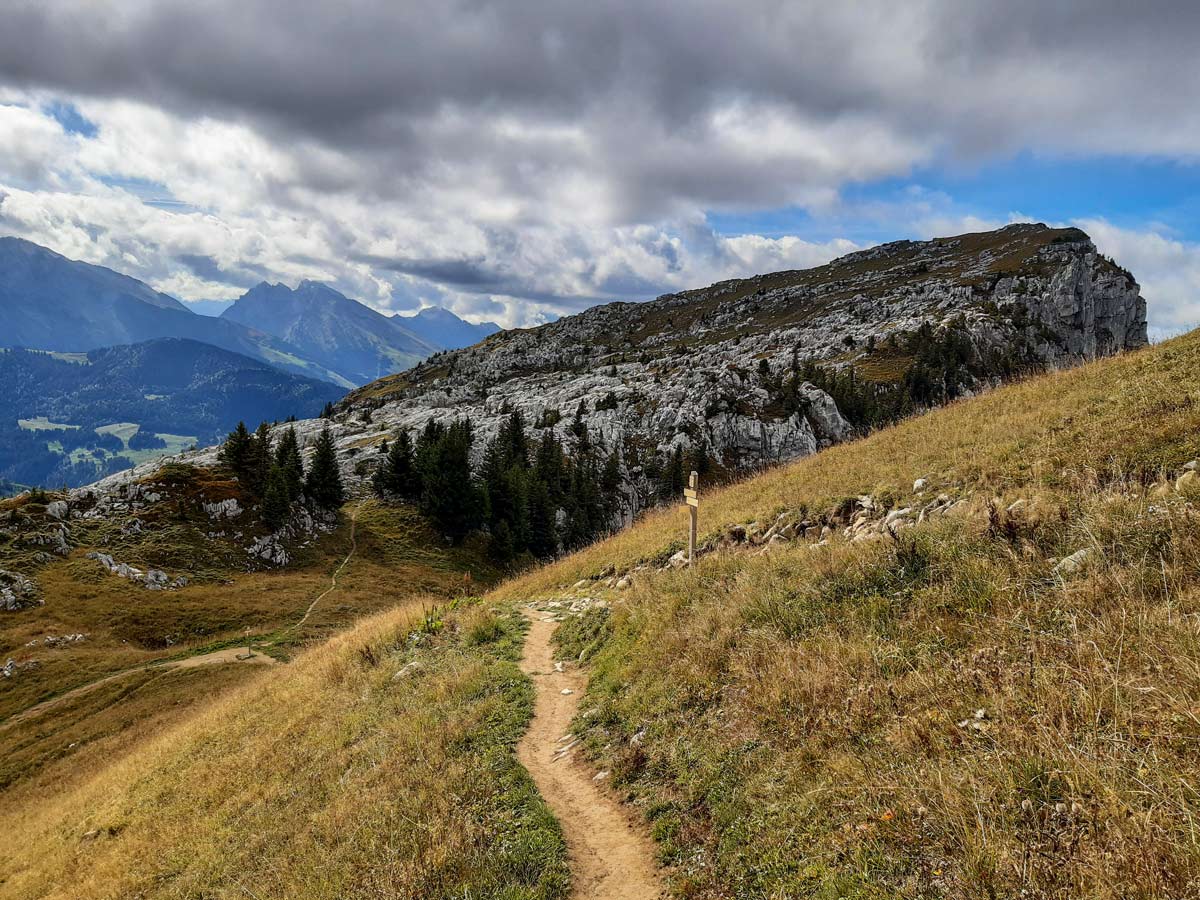 Trail towards aguille verte hiking Lac de Lessy France