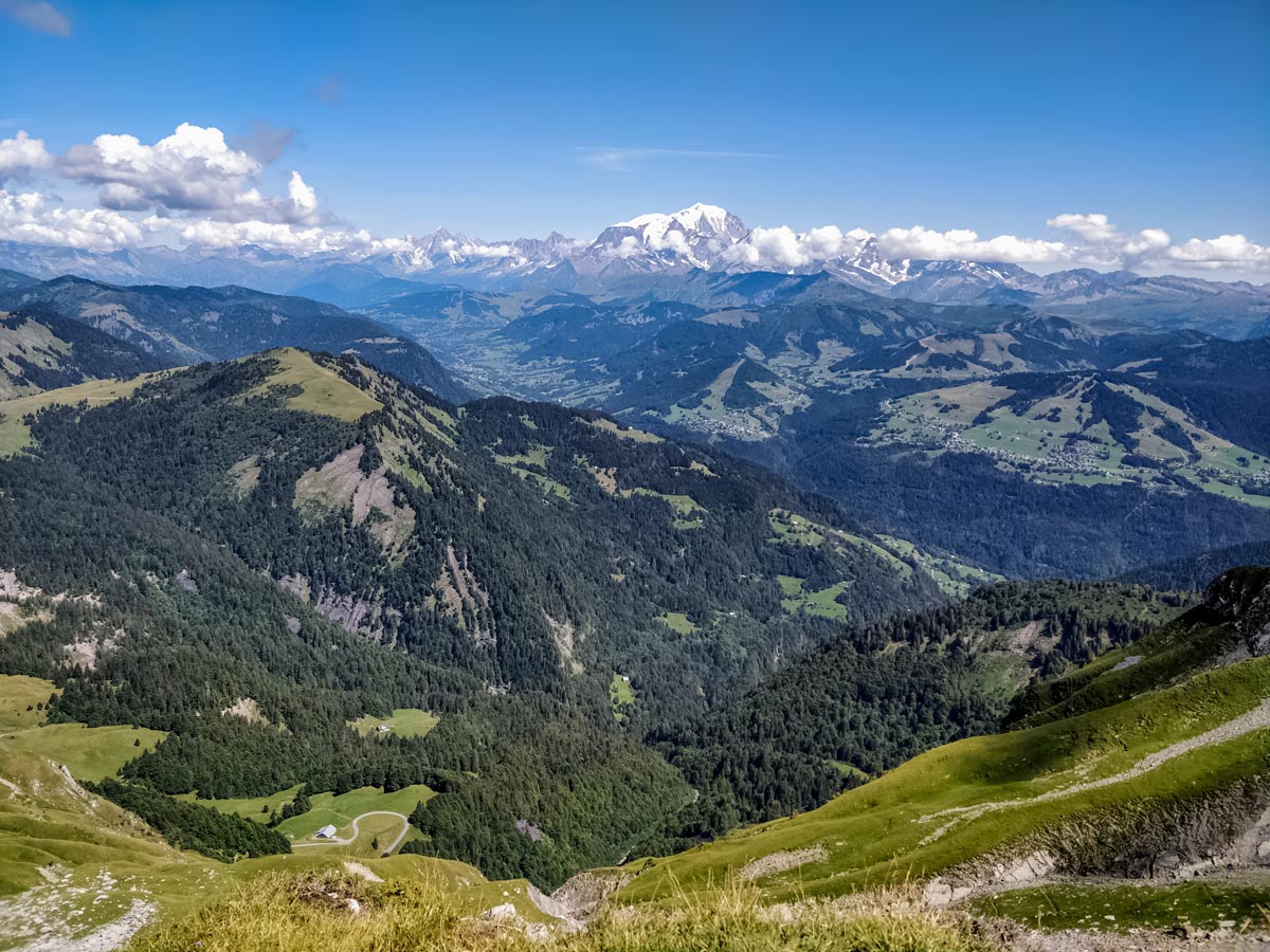 View of mont blanc hiking Lac du Mont Charvin trail France