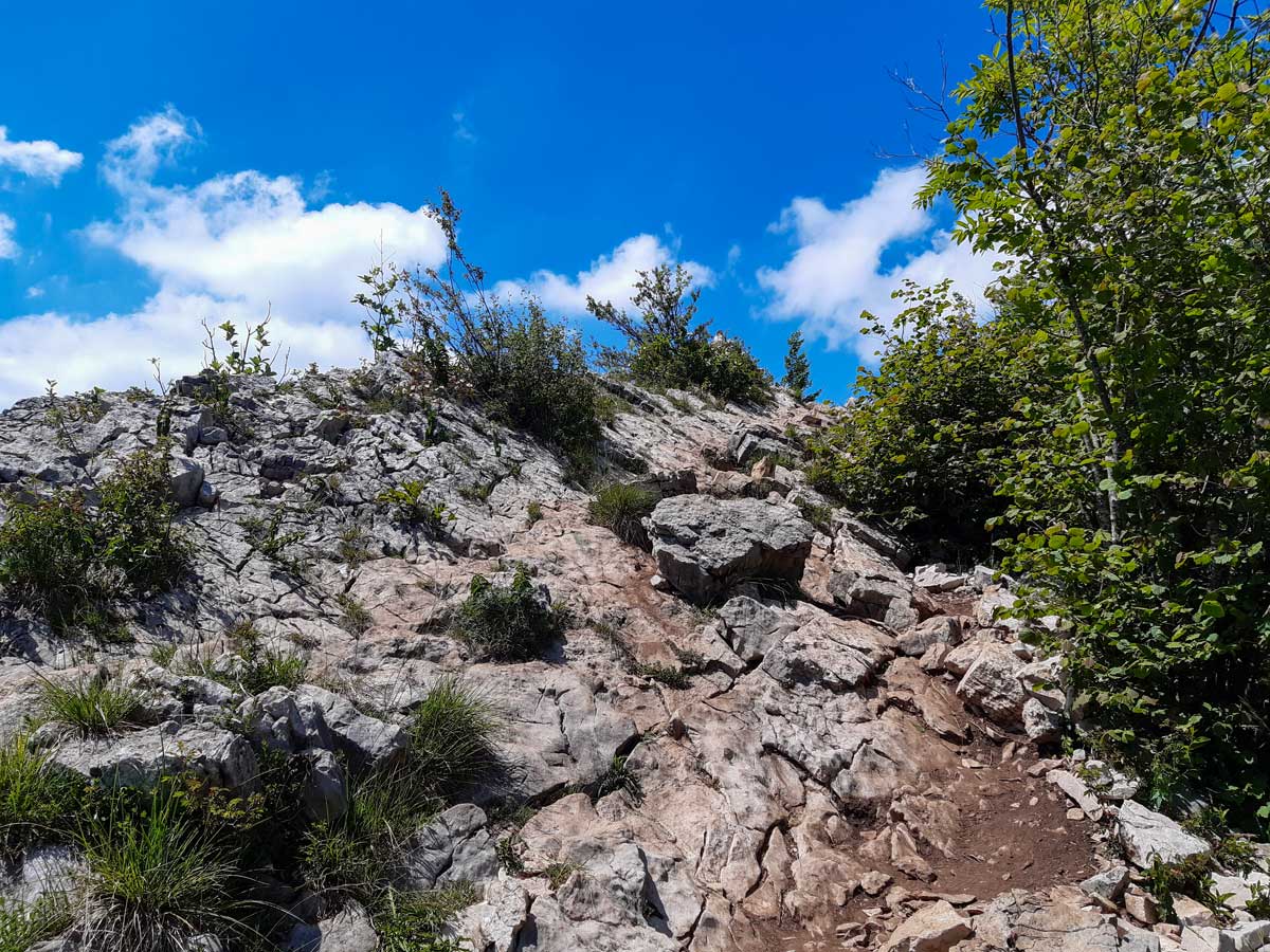 Rocky trial hiking from Mont Veyrier to Mont Baron in France