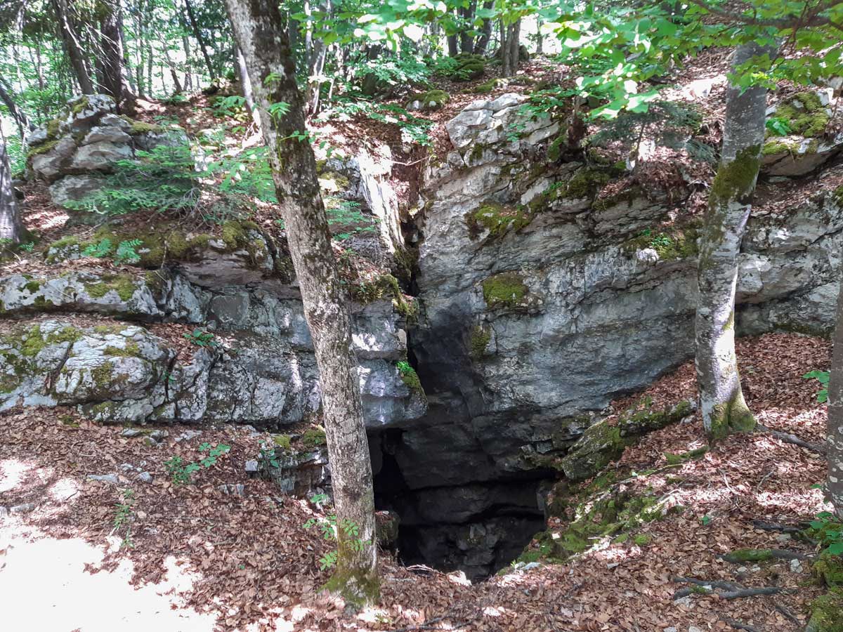 Rocky cave opening from Mont Veyrier to Mont Baron in France