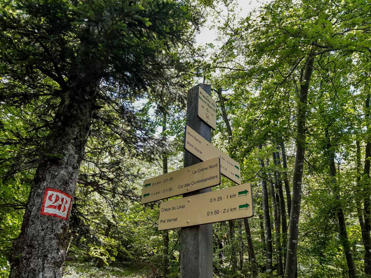 Signpost seen hiking from Mont Veyrier to Mont Baron in France