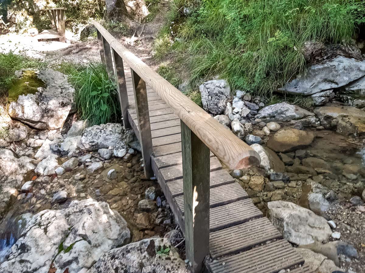 Bridges on path hiking Morette Falls trail France