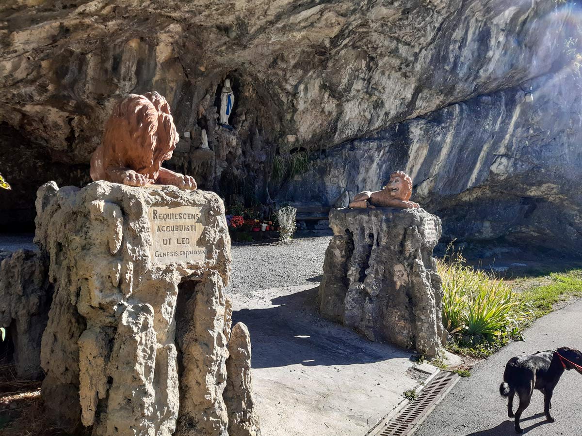 Grotto lions seen hiking Morette Falls trail France