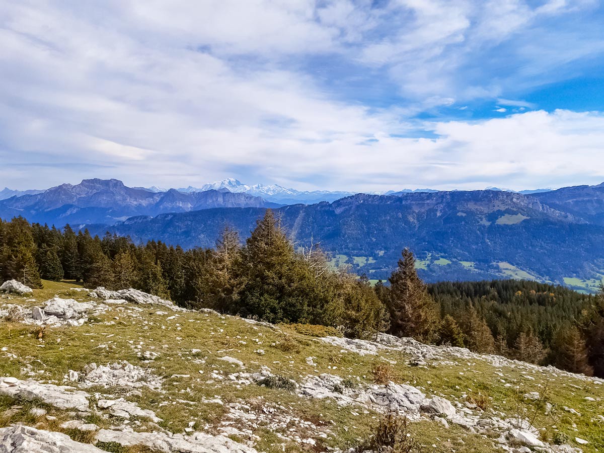 View from mountains lookout point along Semnoz hiking trail in France