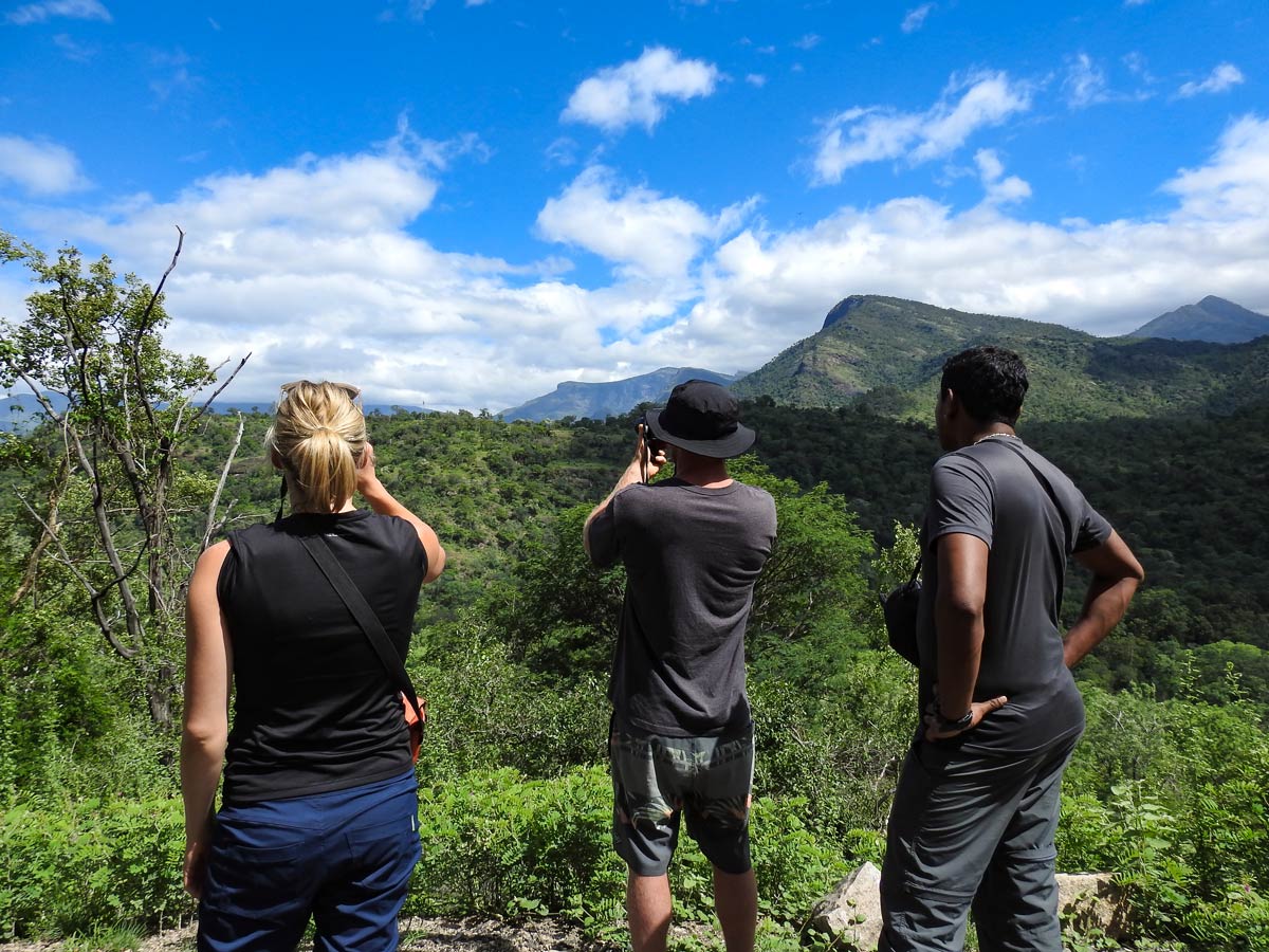 Hikers take photos along hiking trails in SW Ghats India