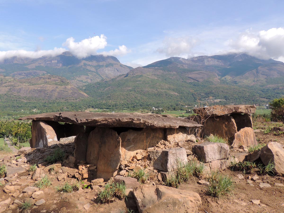 Stone shelters in Marayur Village SW Ghats India