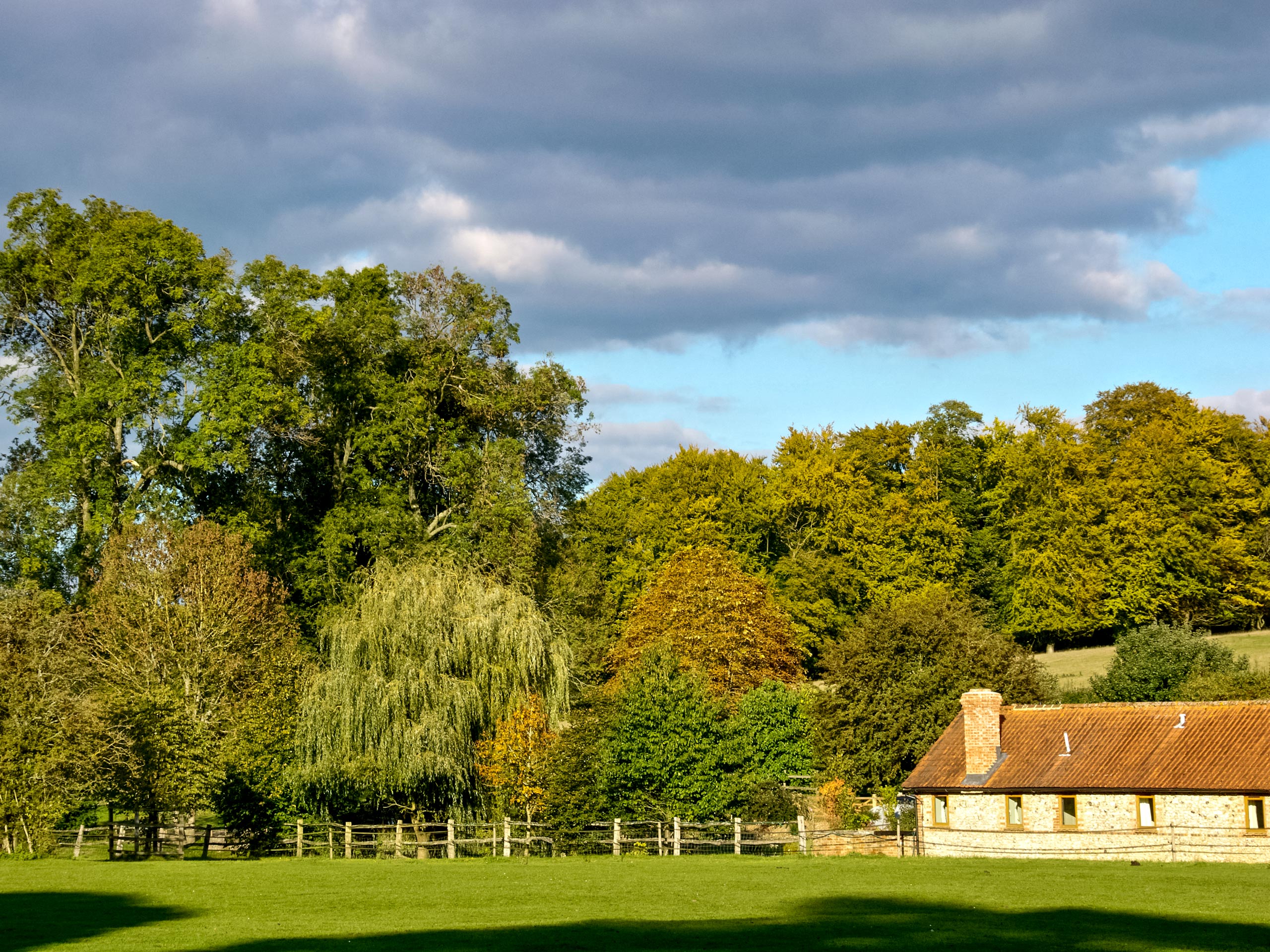 Old farmhouse field and trees see walking Jane Austen Trail South Downs UK