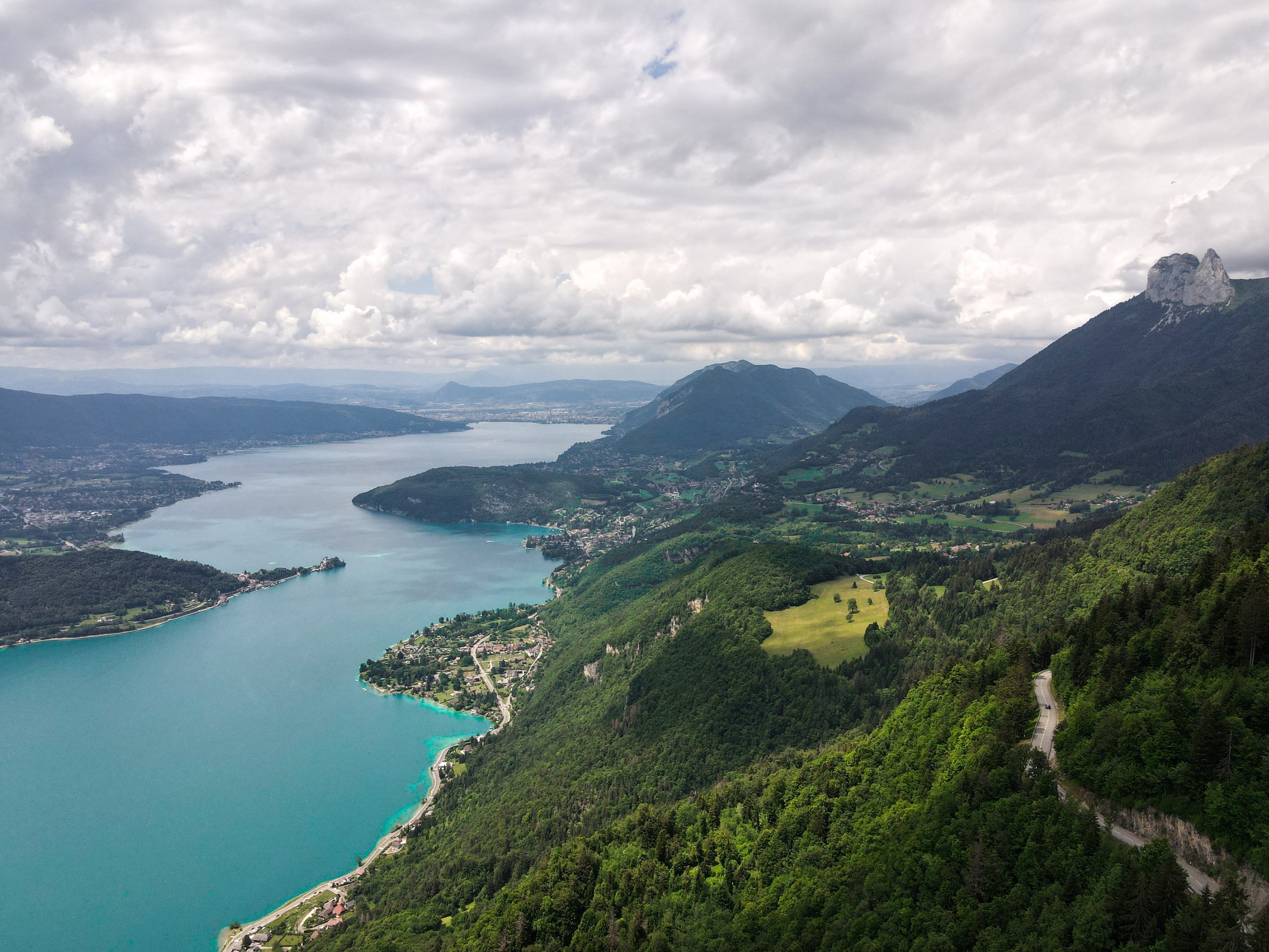 Looking at Annecy Lake from the above