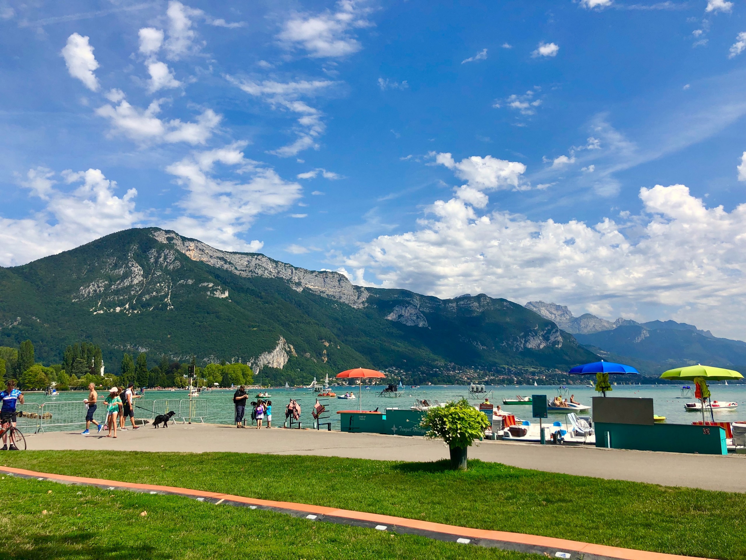 Beautiful beach near Annecy Lake in France