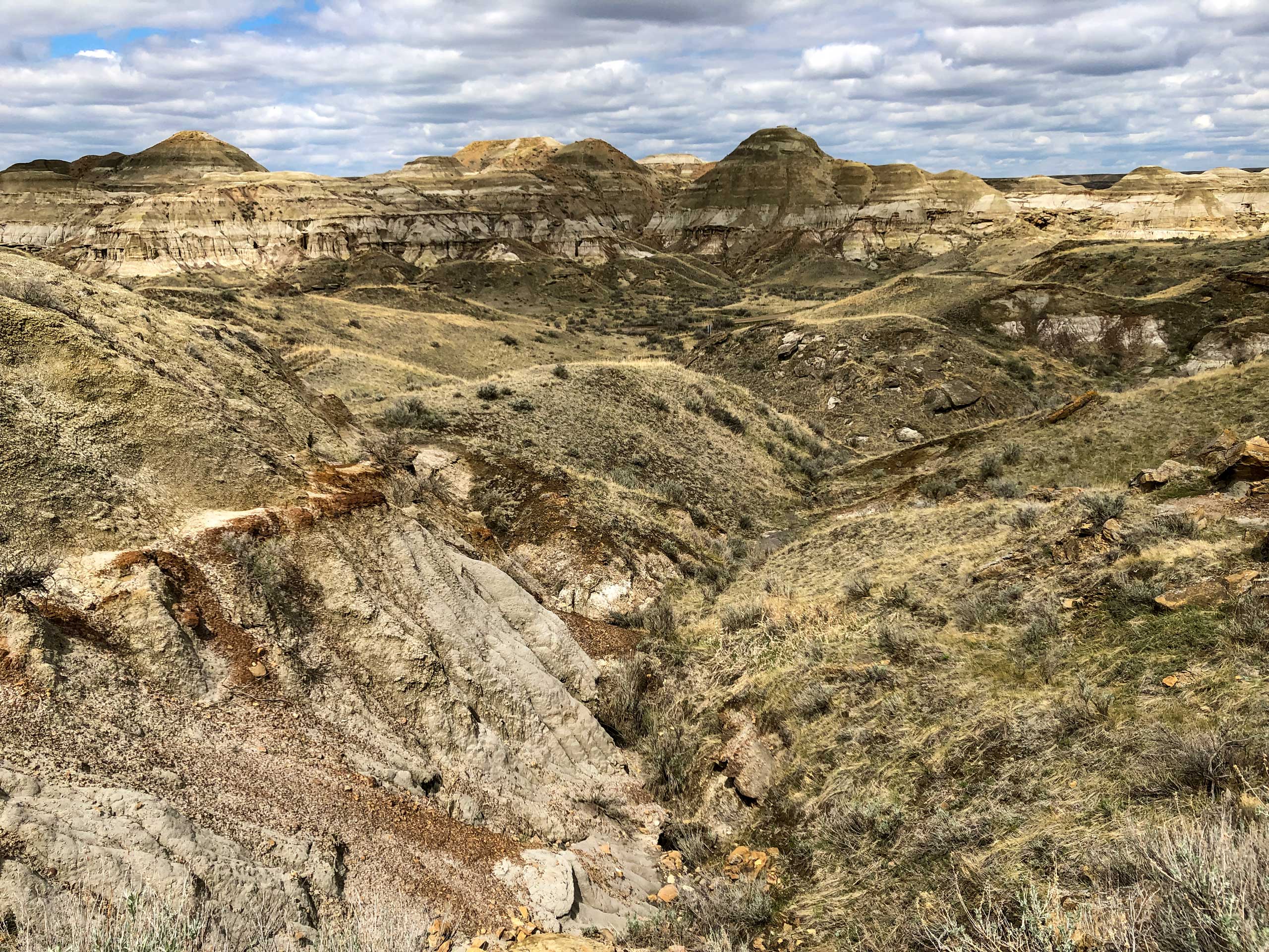 Looking down on canyon desert hills Scenic Loop trail in Dinosaur Provincial Park Alberta