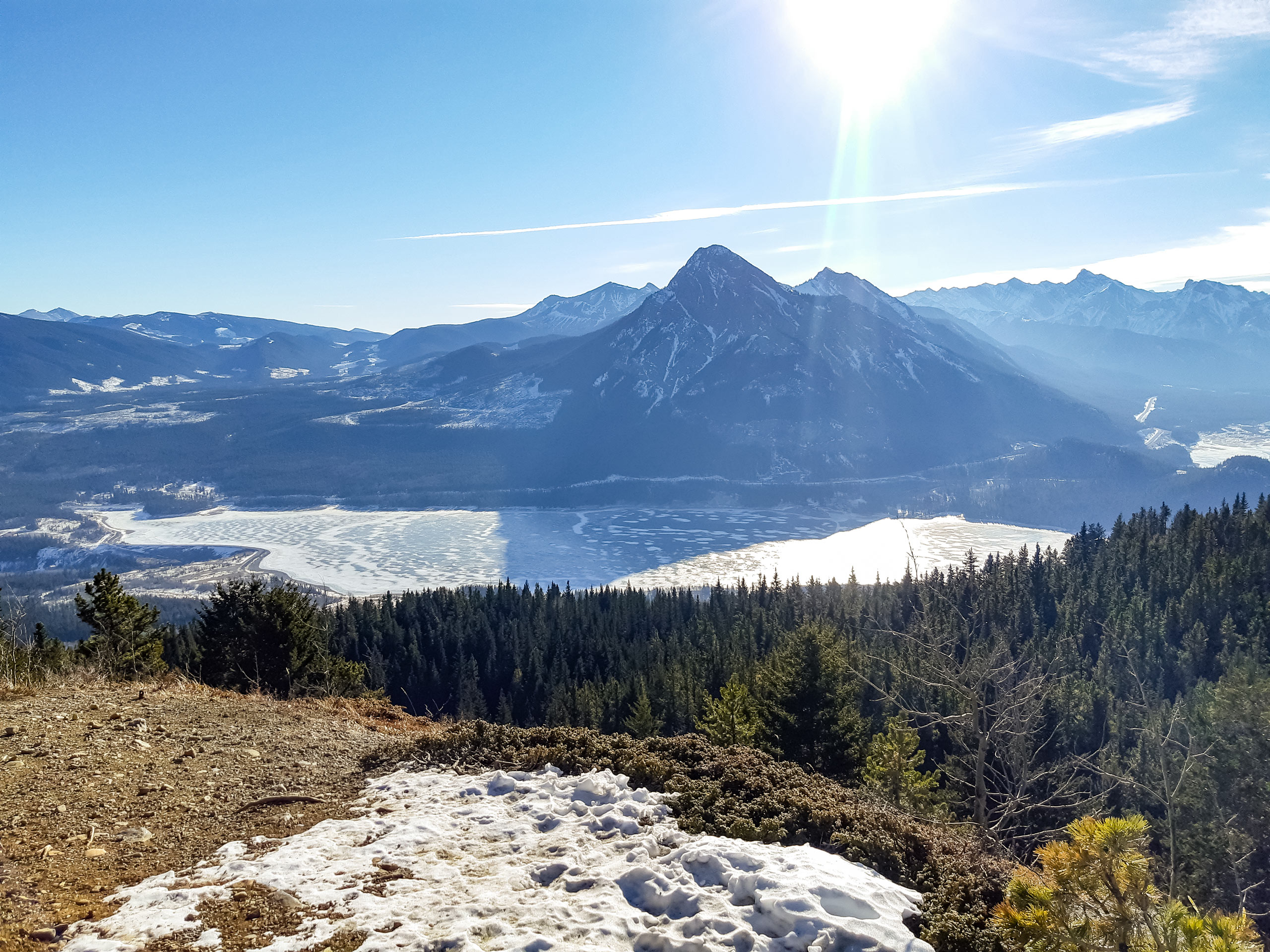 Semi frozen lake seen from Little Lawson hike Kananaskis