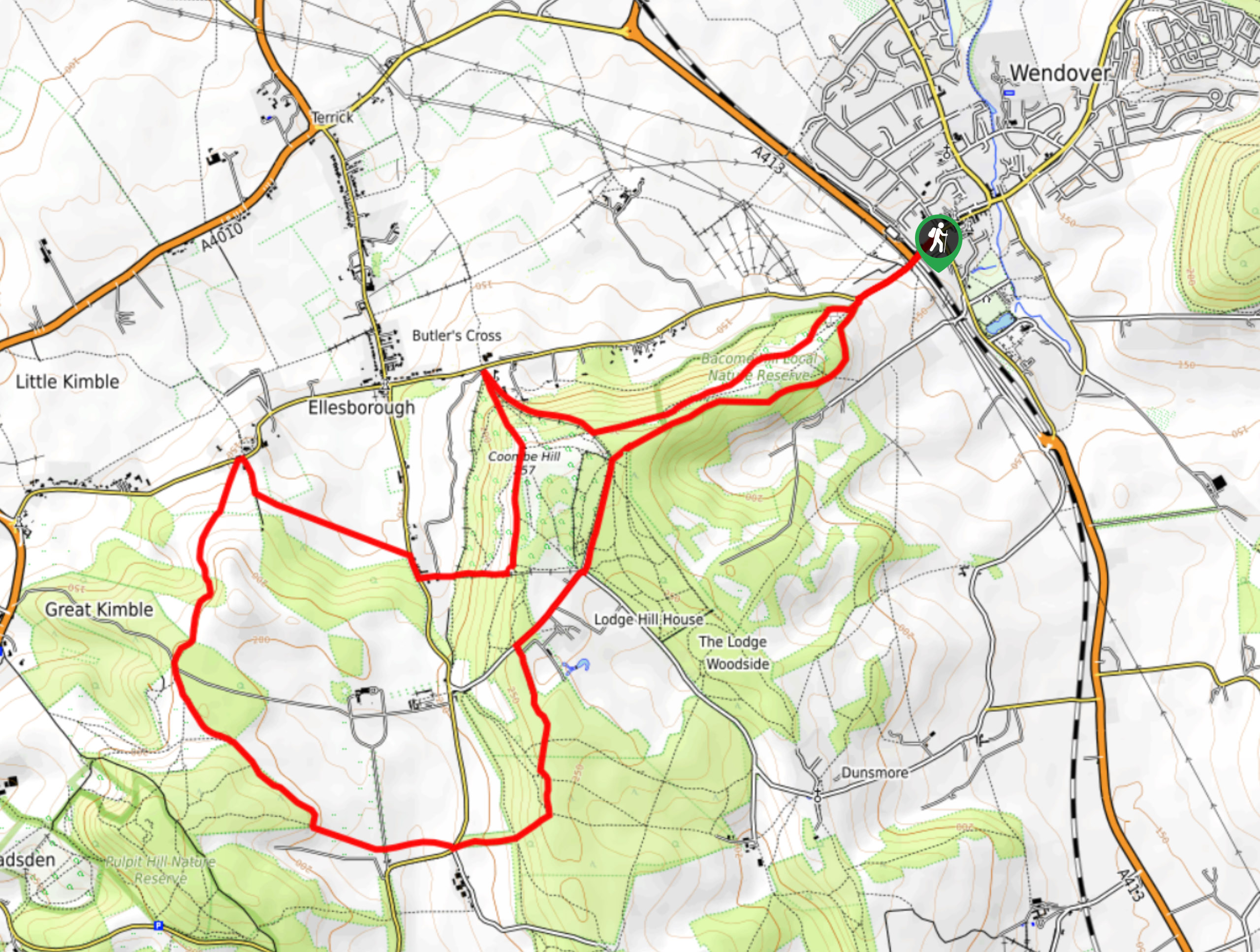 Coombe Hill and Chequers Court Circular Walk Map