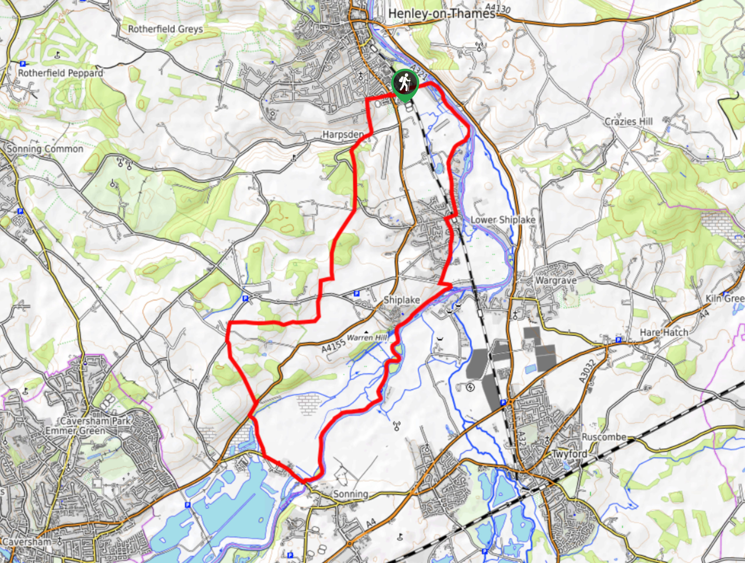Henley, Binfield Heath and Sonning Circular Walk Map