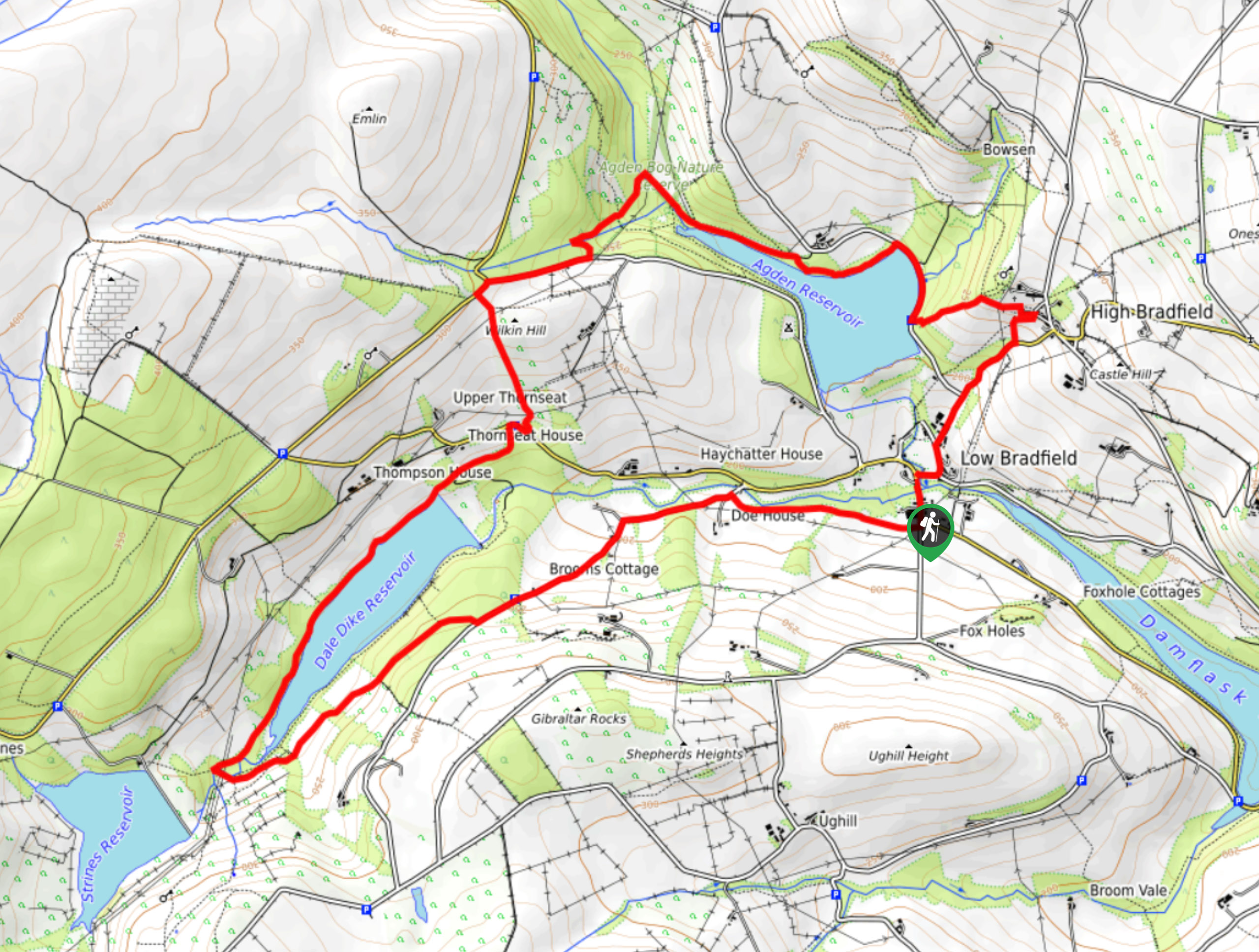 Agden & Dale Dike Reservoirs Circular Walk Map