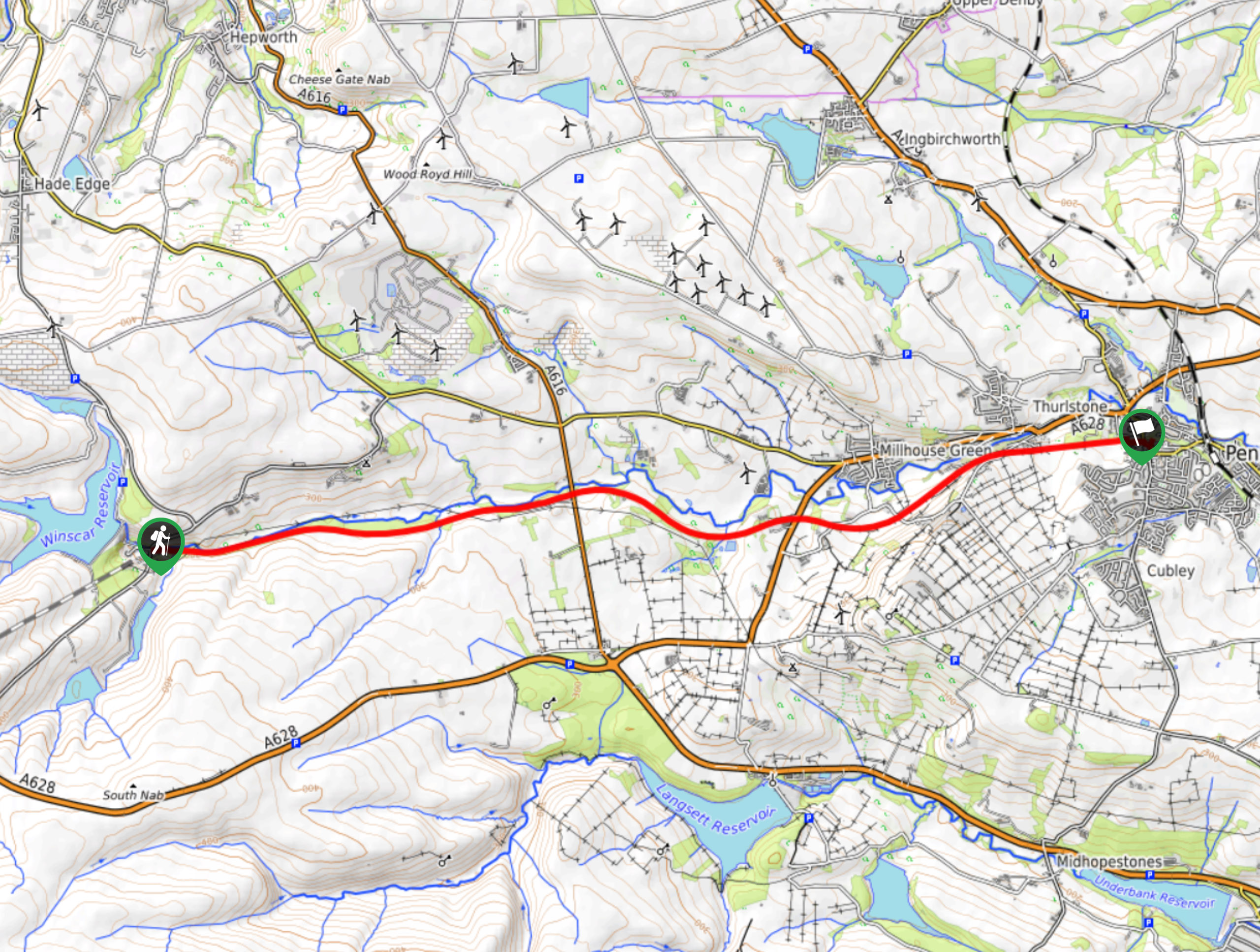 Dunford Bridge to Penistone Map
