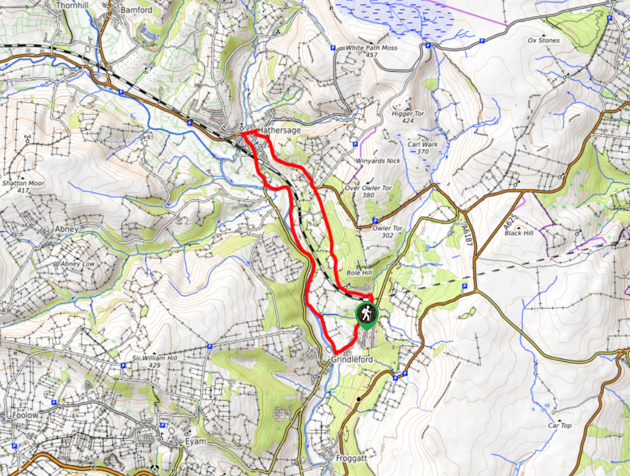 Grindleford to Hathersage Walk Map