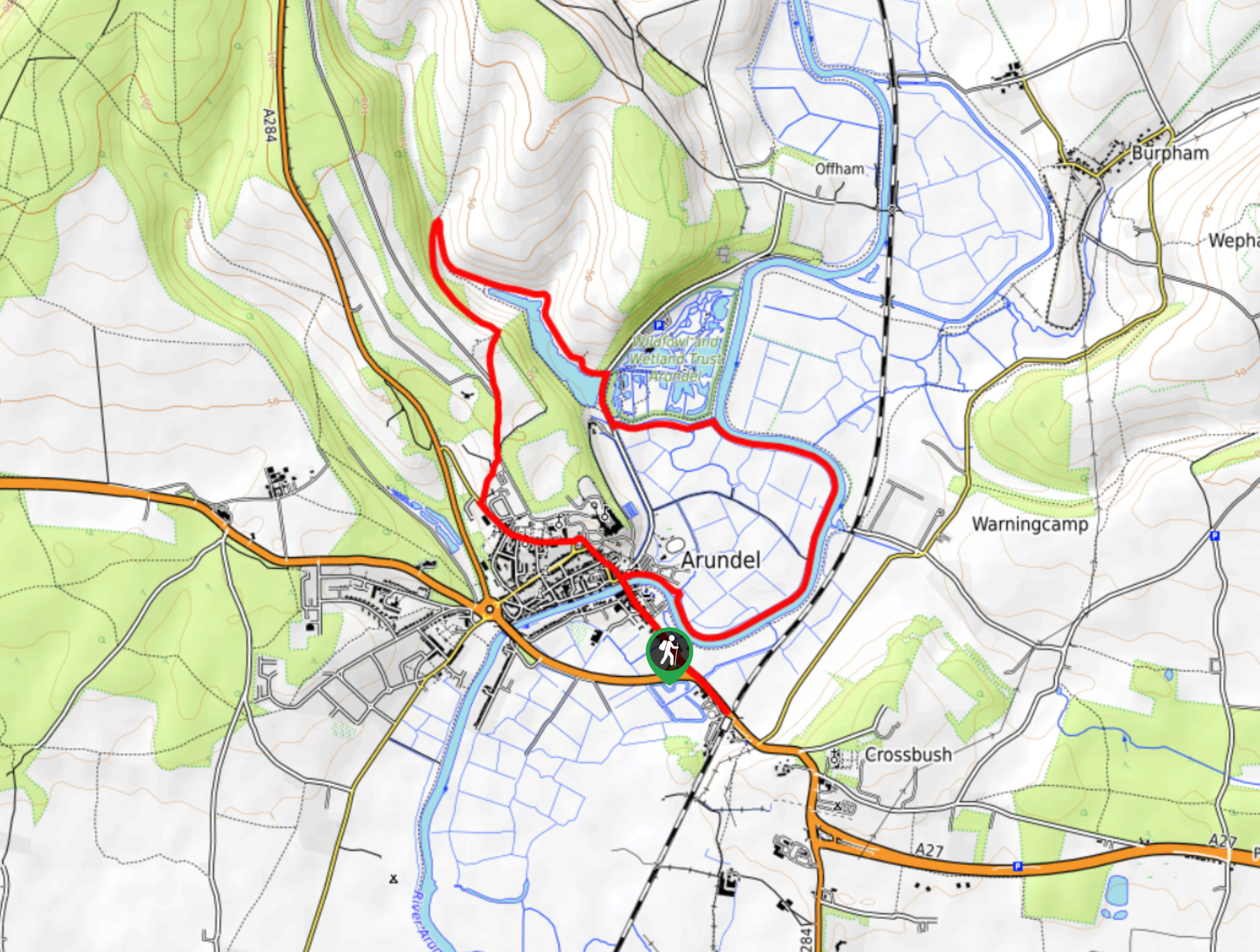 Arundel Castle and Wildfowl Reserve Circular Walk Map