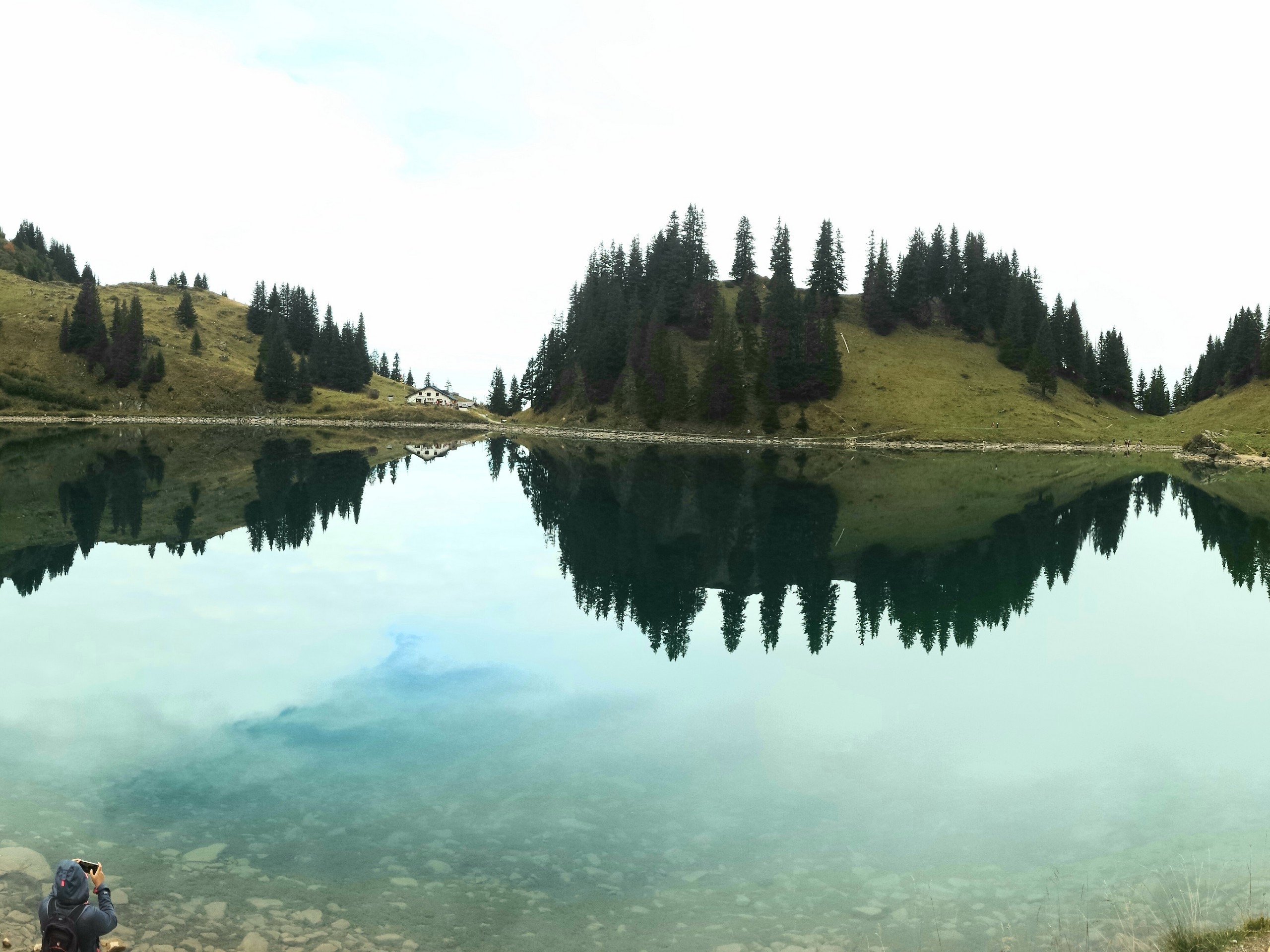 Clouds reflecting in Lac Loison in Swiss Alps