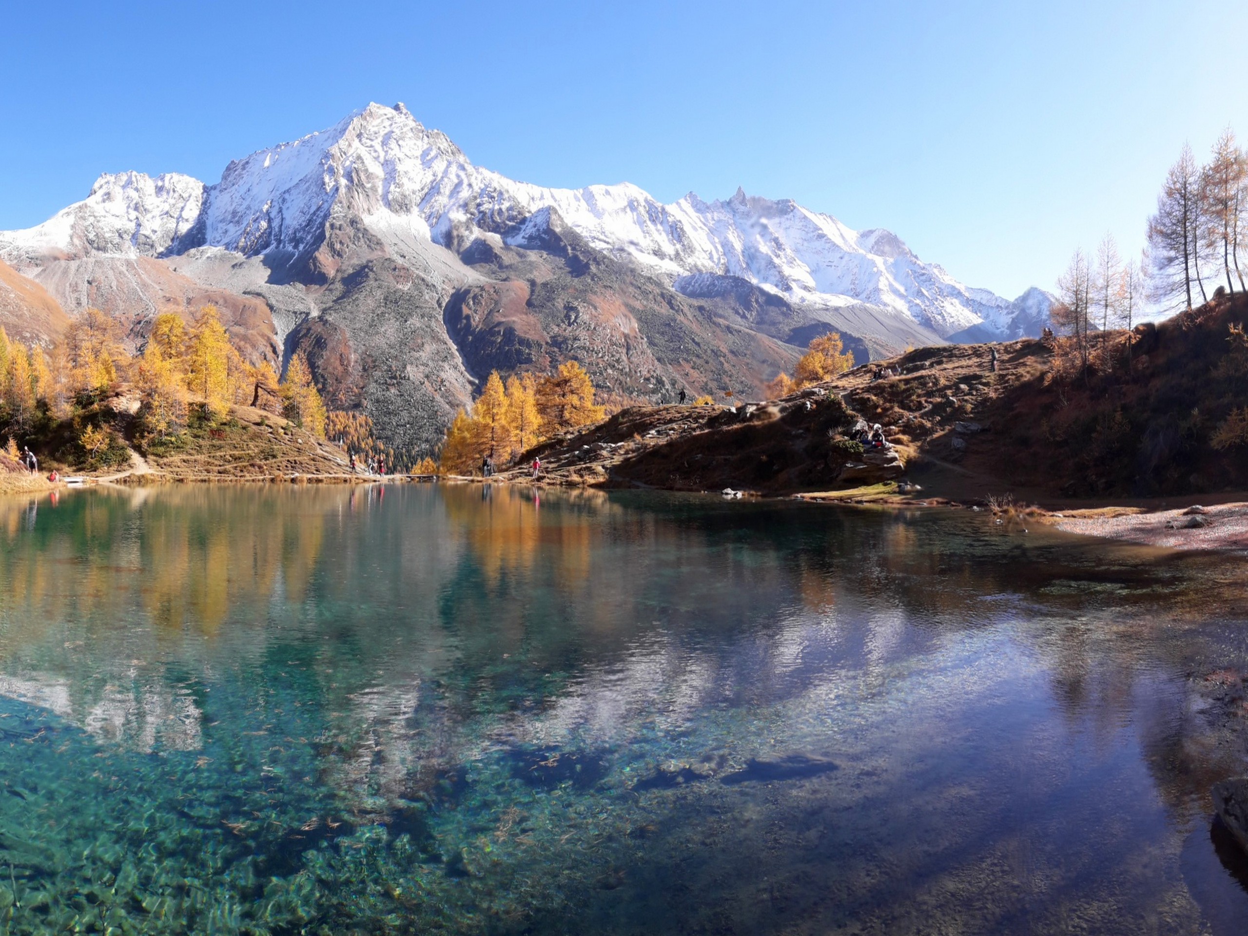 Mountains reflecting in Lac Bleu (Switzerland)