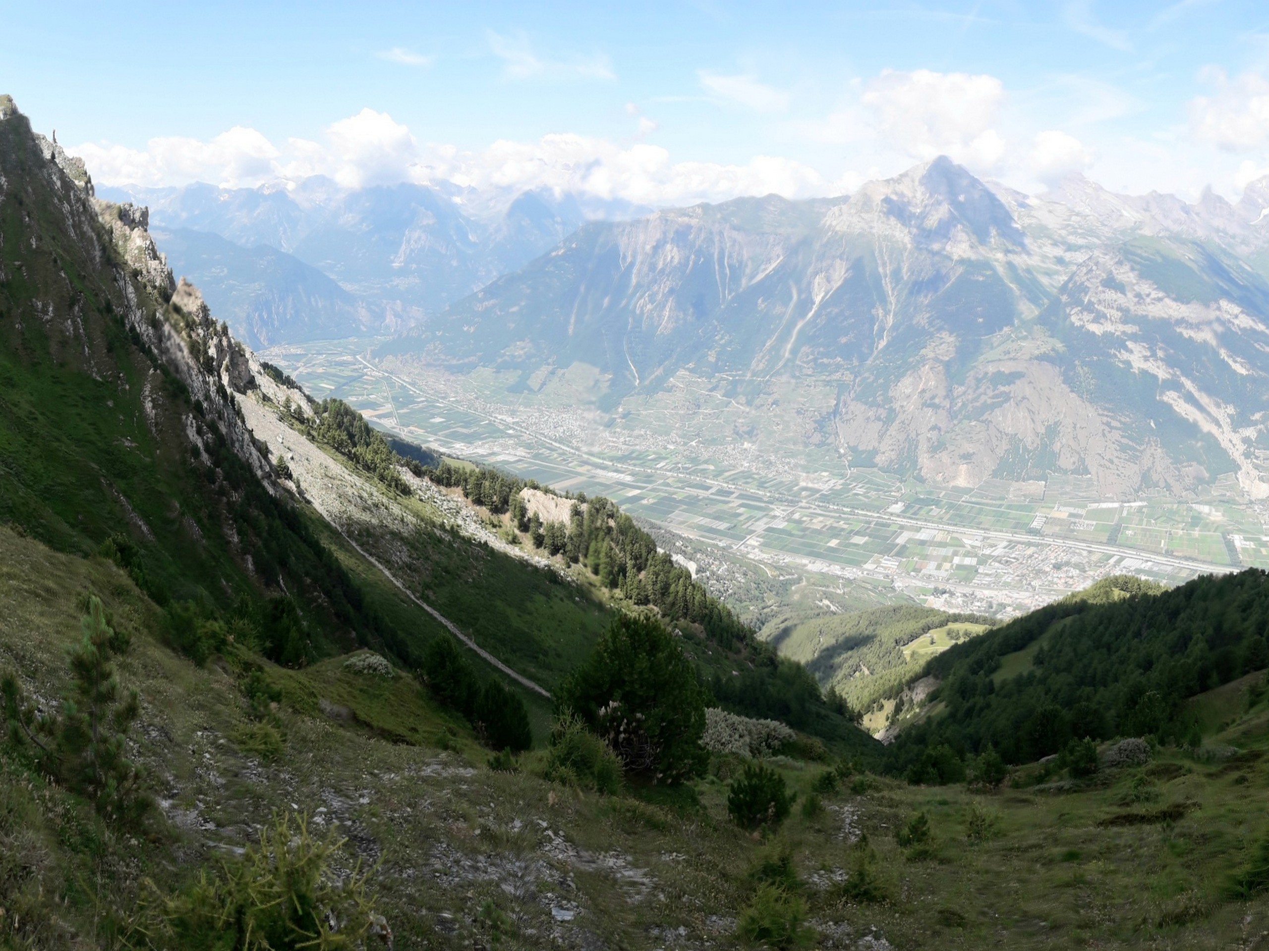 Villages and pastures in the valley below, seen on Pierre Avoi hike