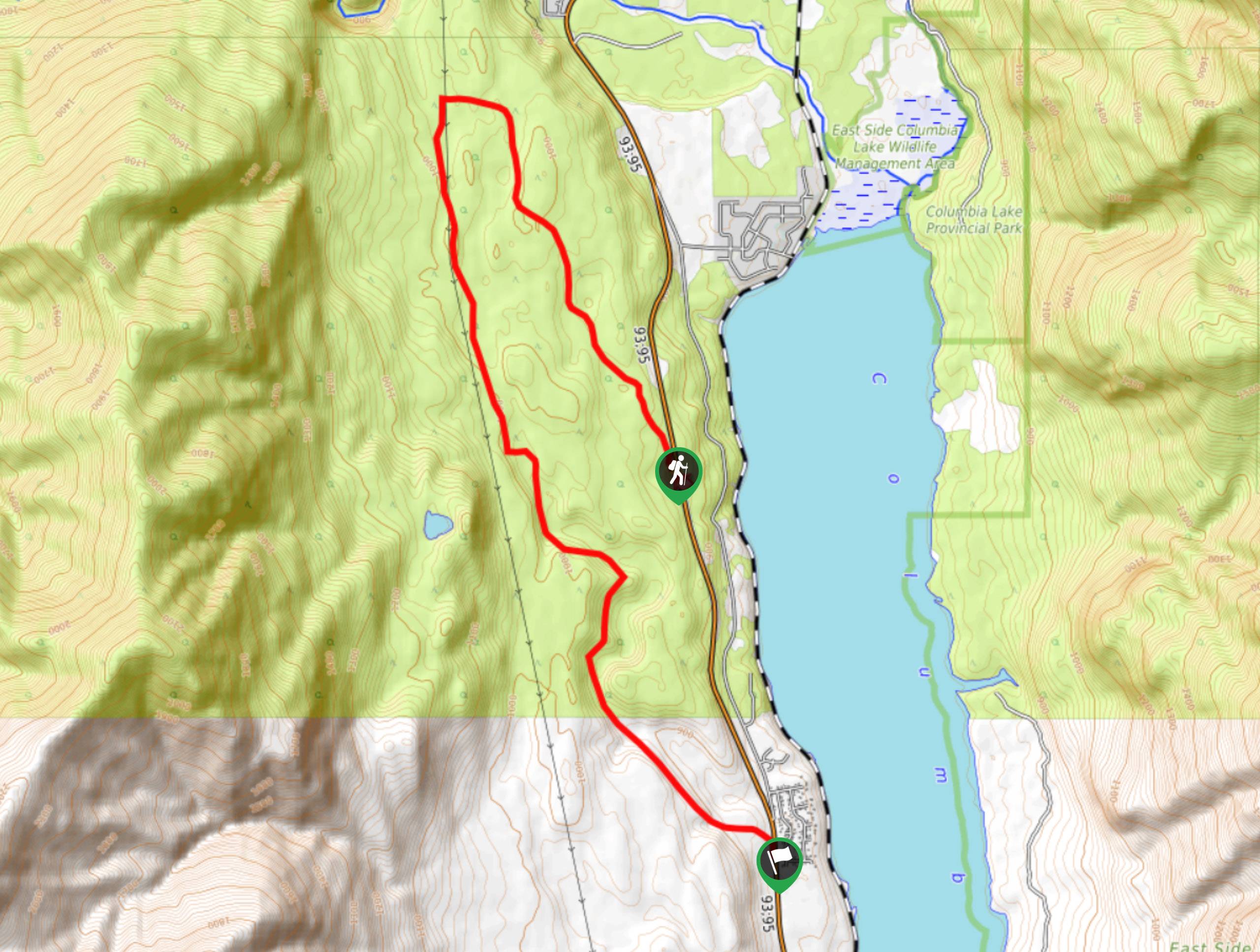 Columbia Lake Lookout Map