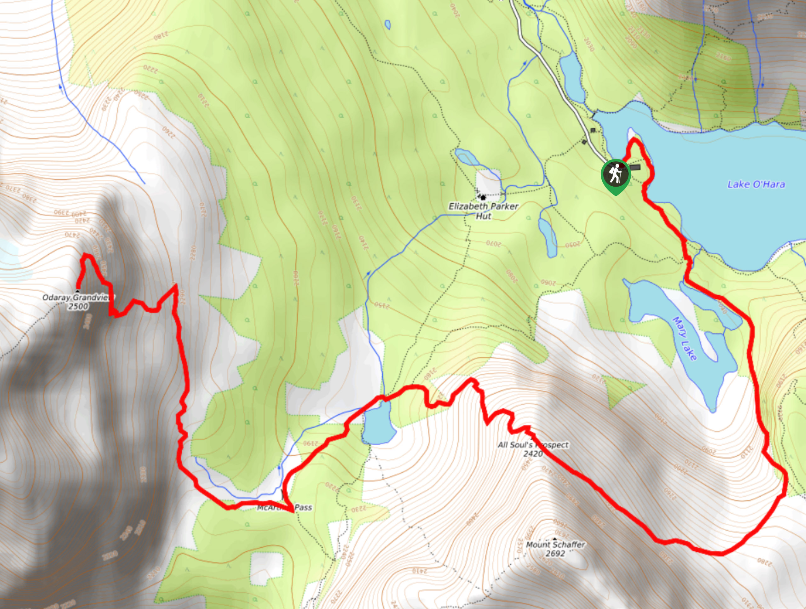 Schaffer Lake and McArthur Pass Map
