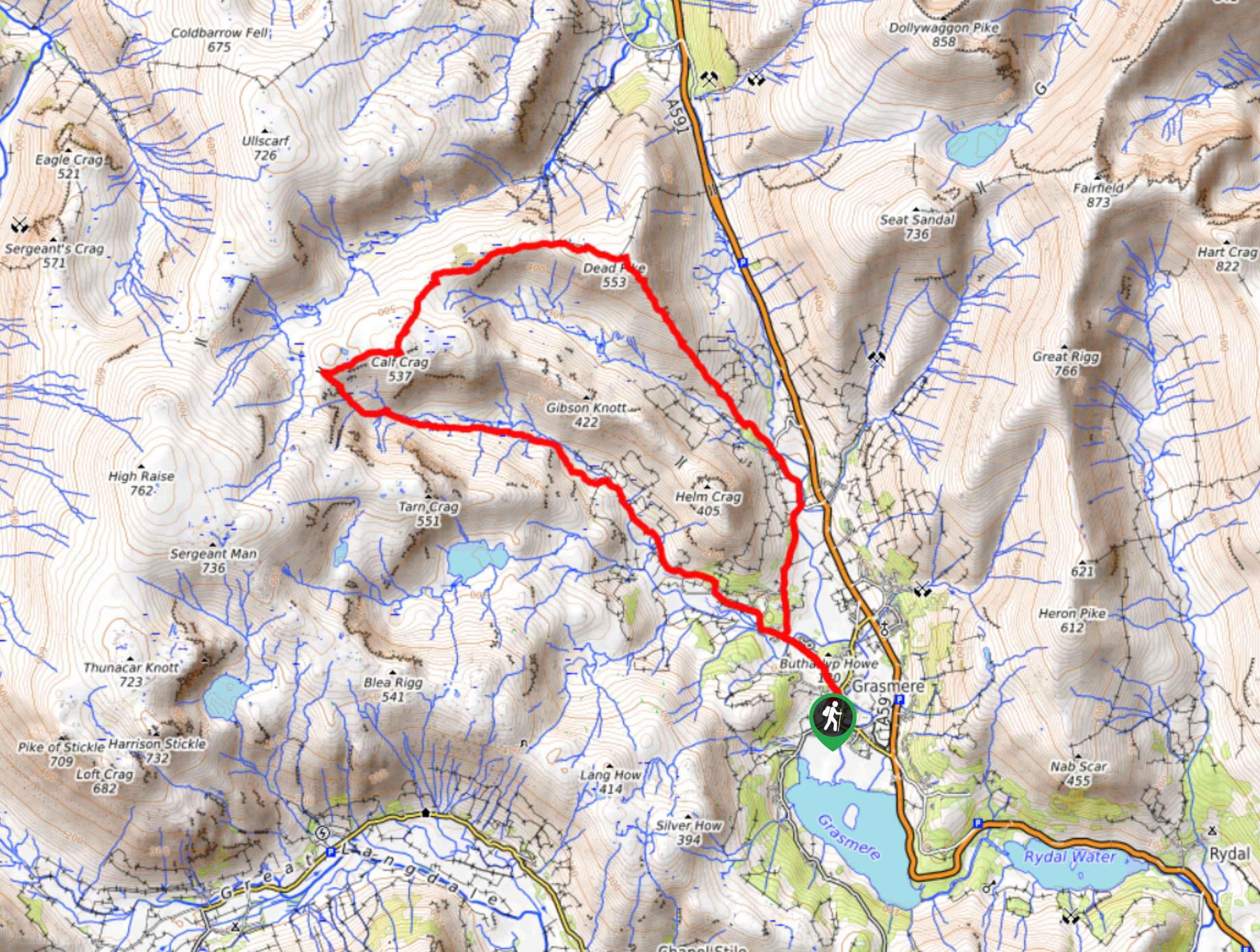 Steel Fell, Dead Pike, and Calf Crag Walk Map