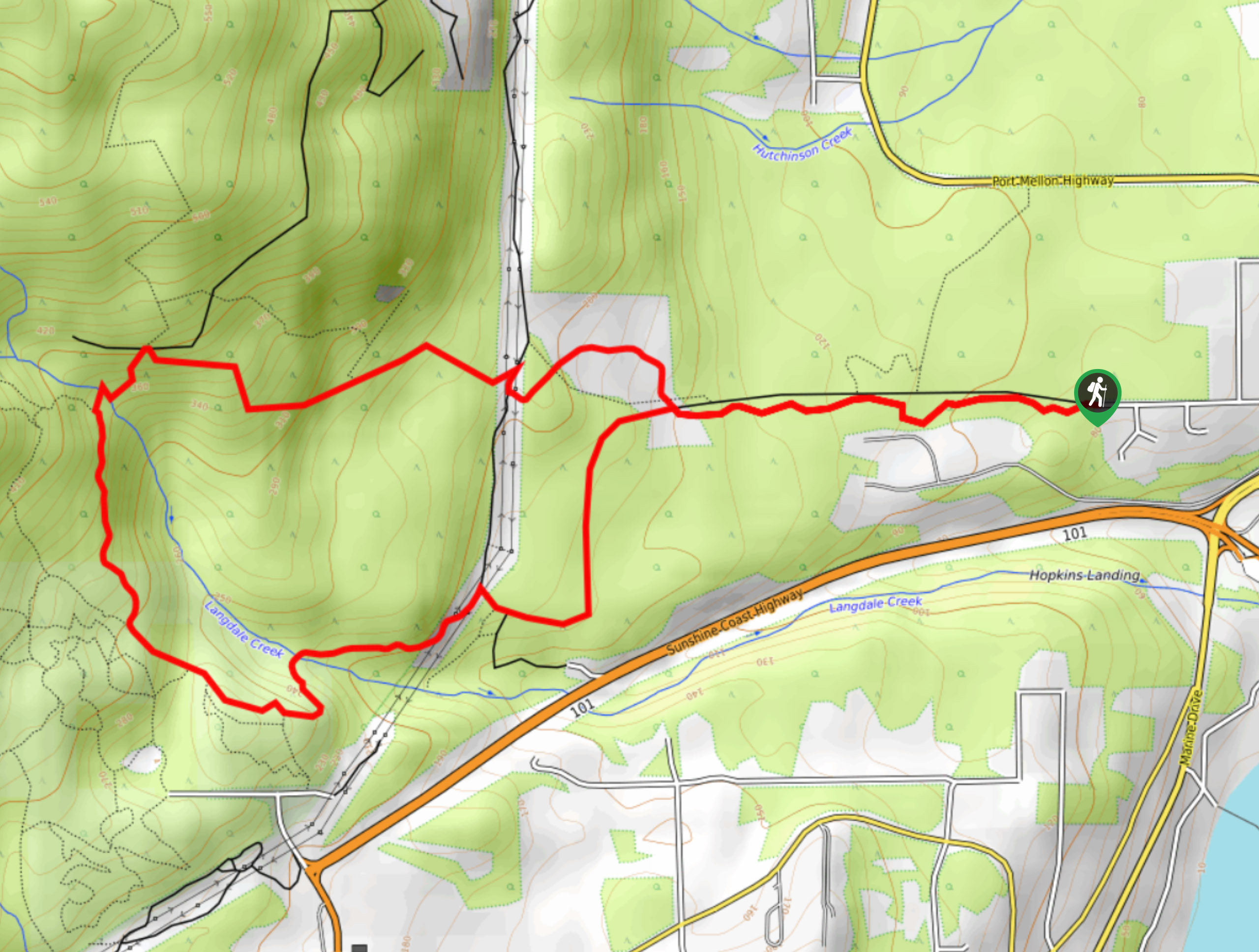 Langdale Falls Loop Hike Map