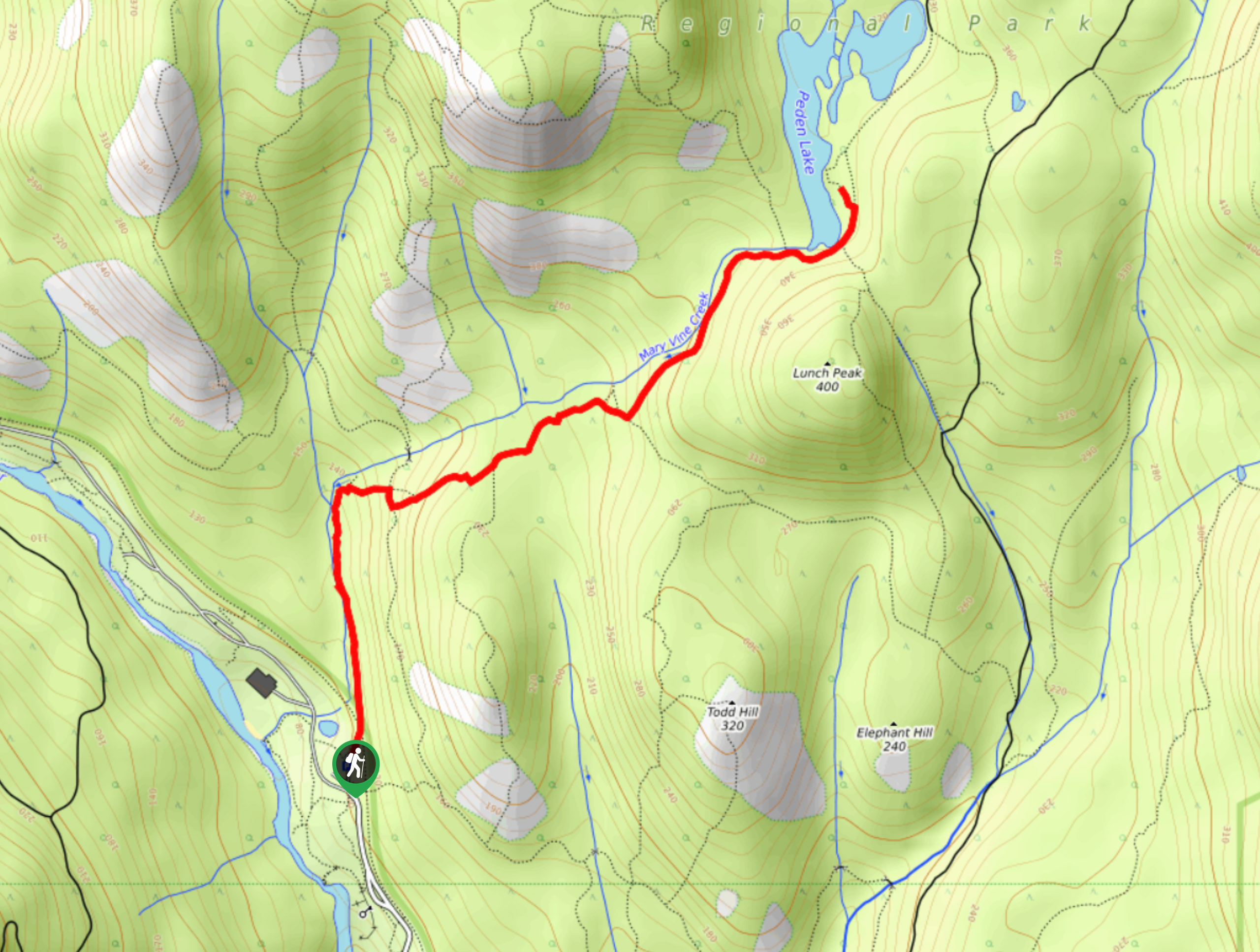 Peden Lake via Mary Vine Trail Map