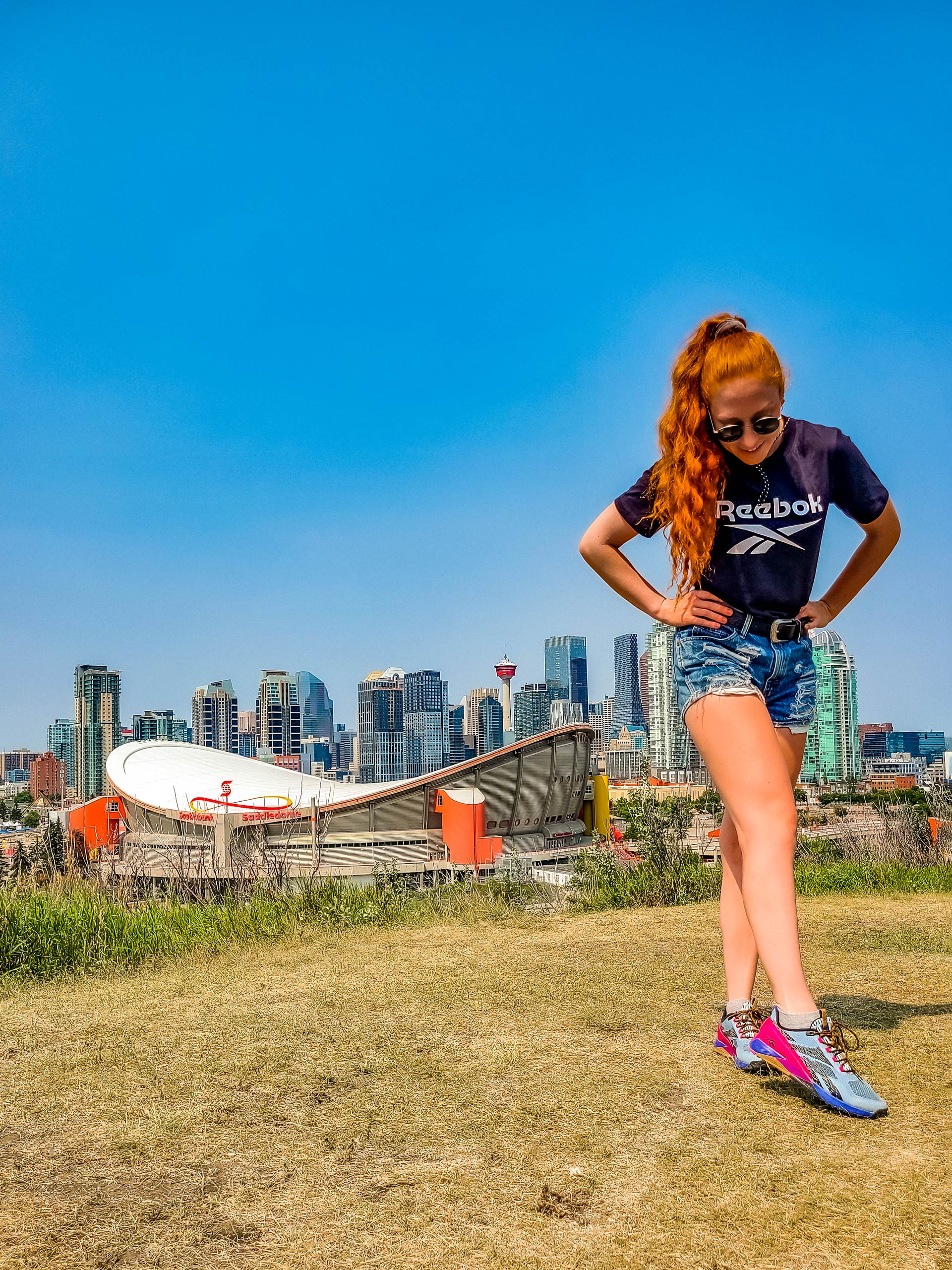 Nano X1 Adventure trail runner cross trainer in Calgary Alberta downtown skyline memorial stairs scottsman hill