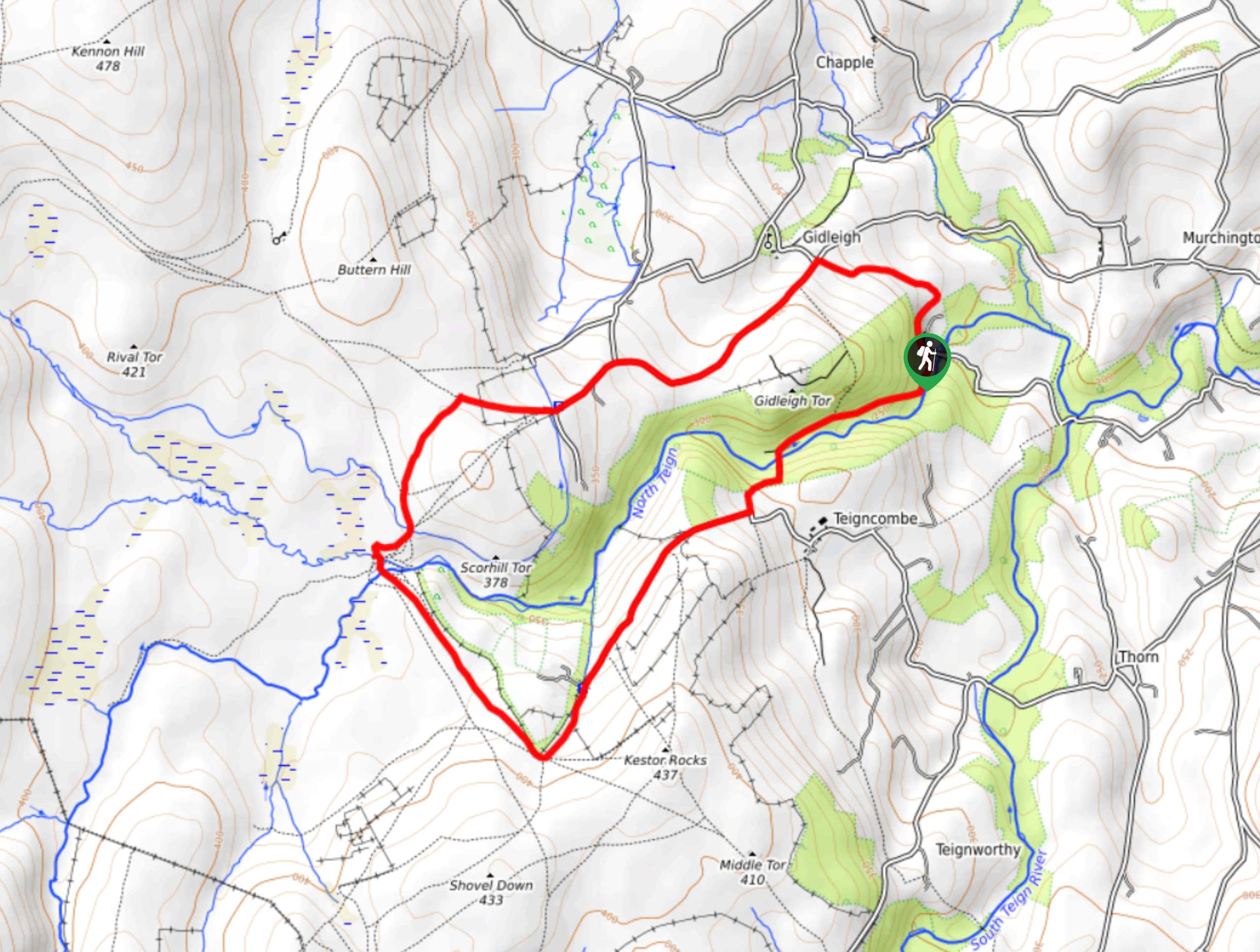 Gidleigh Tor and Scorhill Tor Walk Map