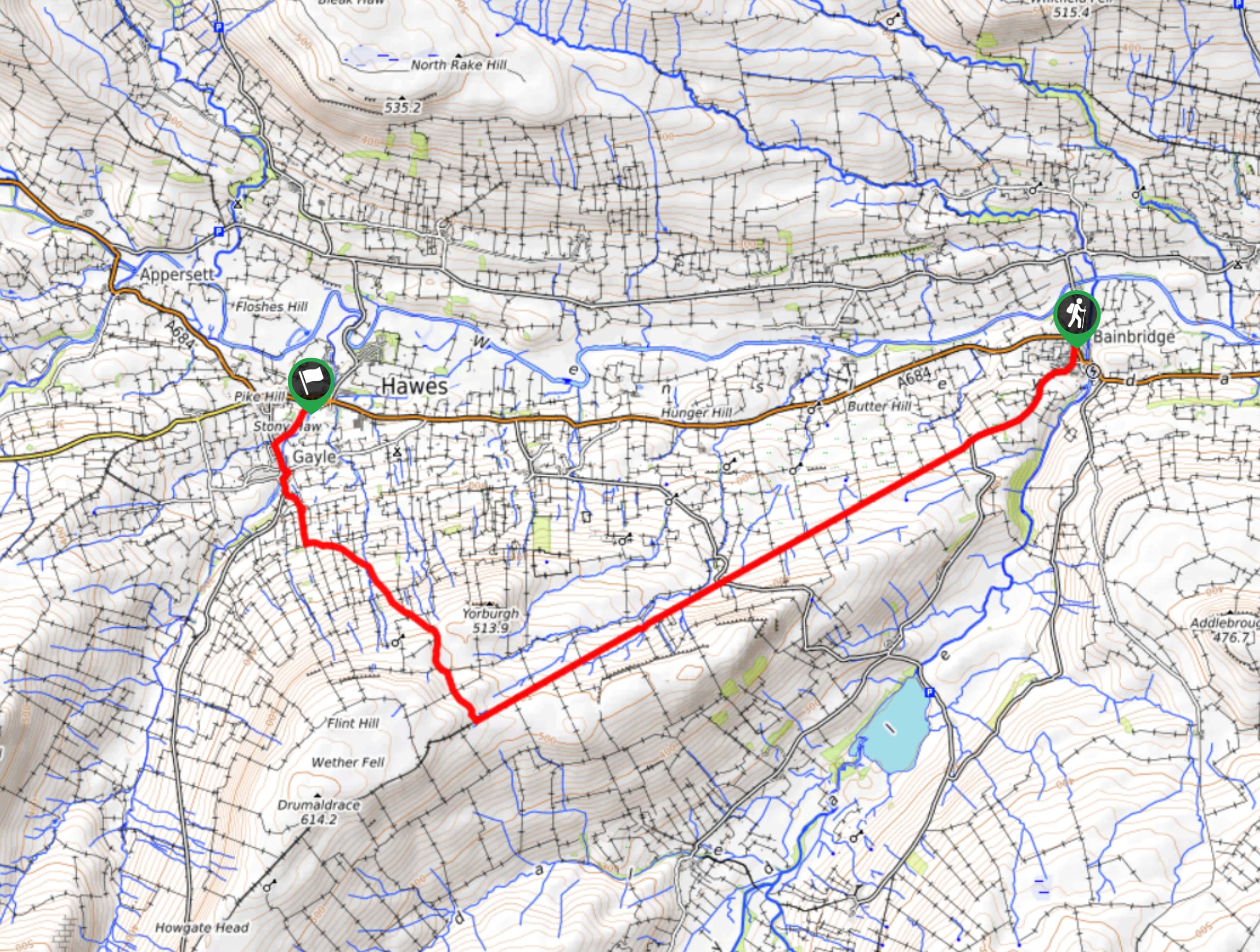 Bainbridge to Hawes Walk via Cam High Road Map