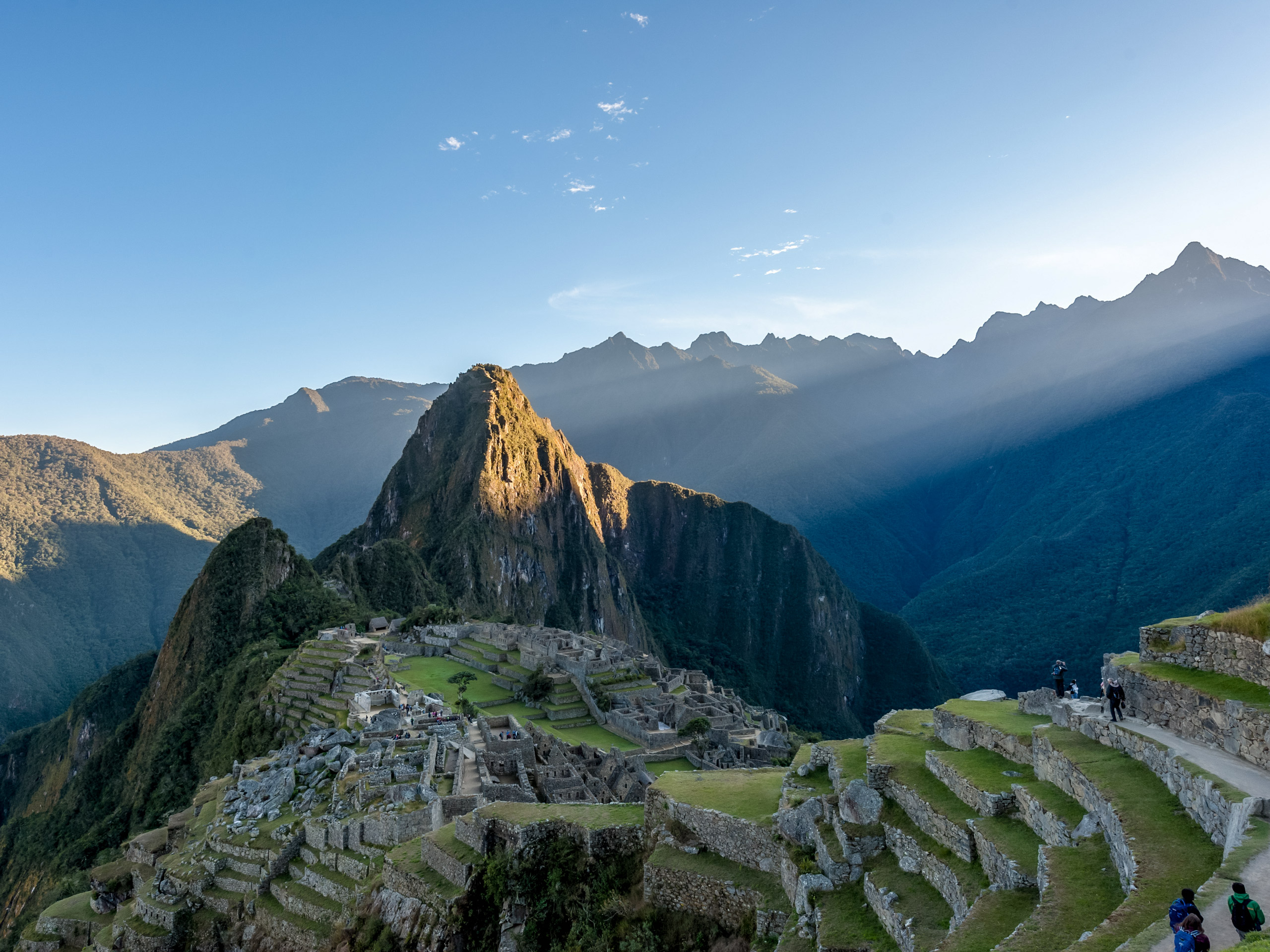 Incas machu picchu sunrise in the Peruvian mountains