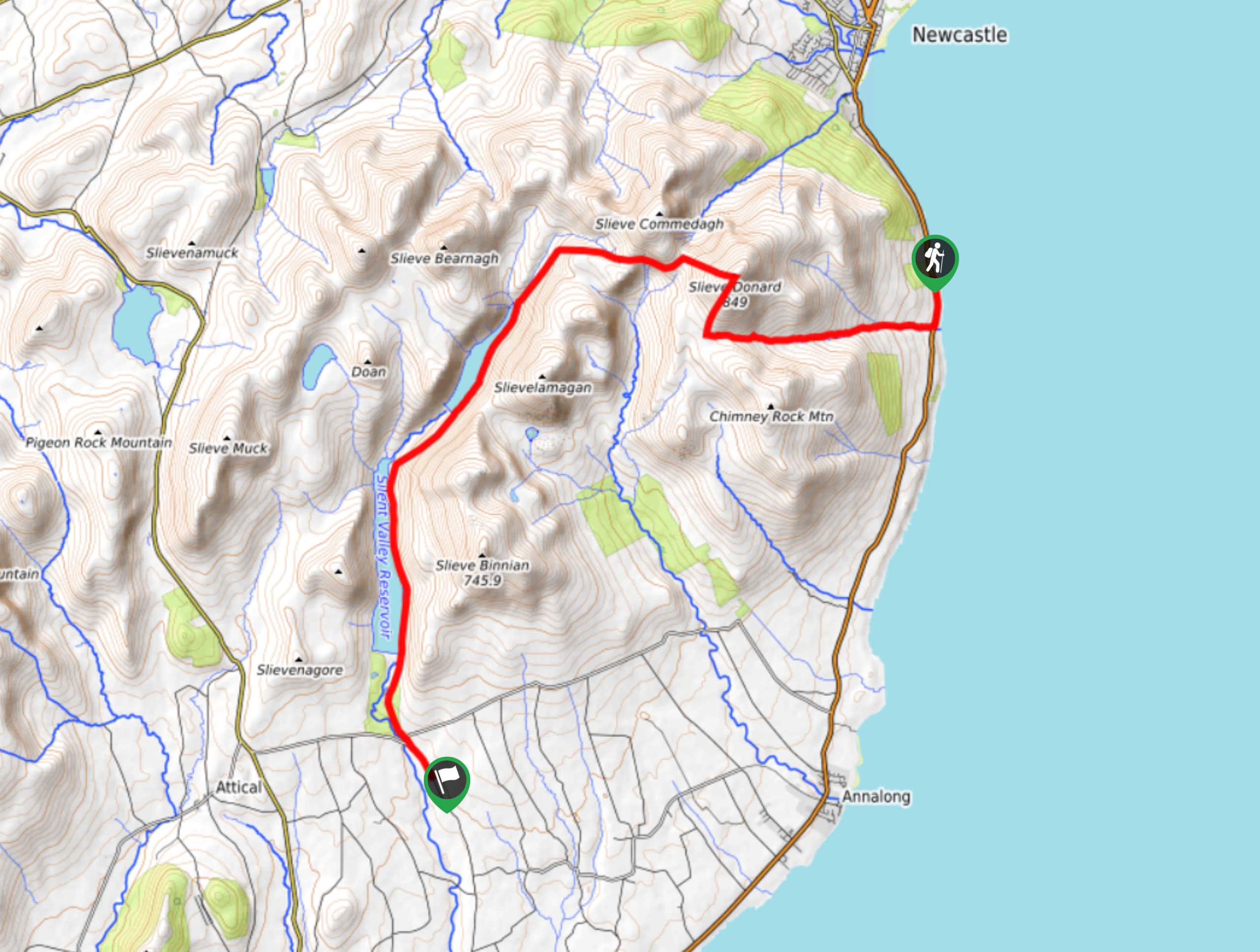 Donard to Silent Valley Walk Map