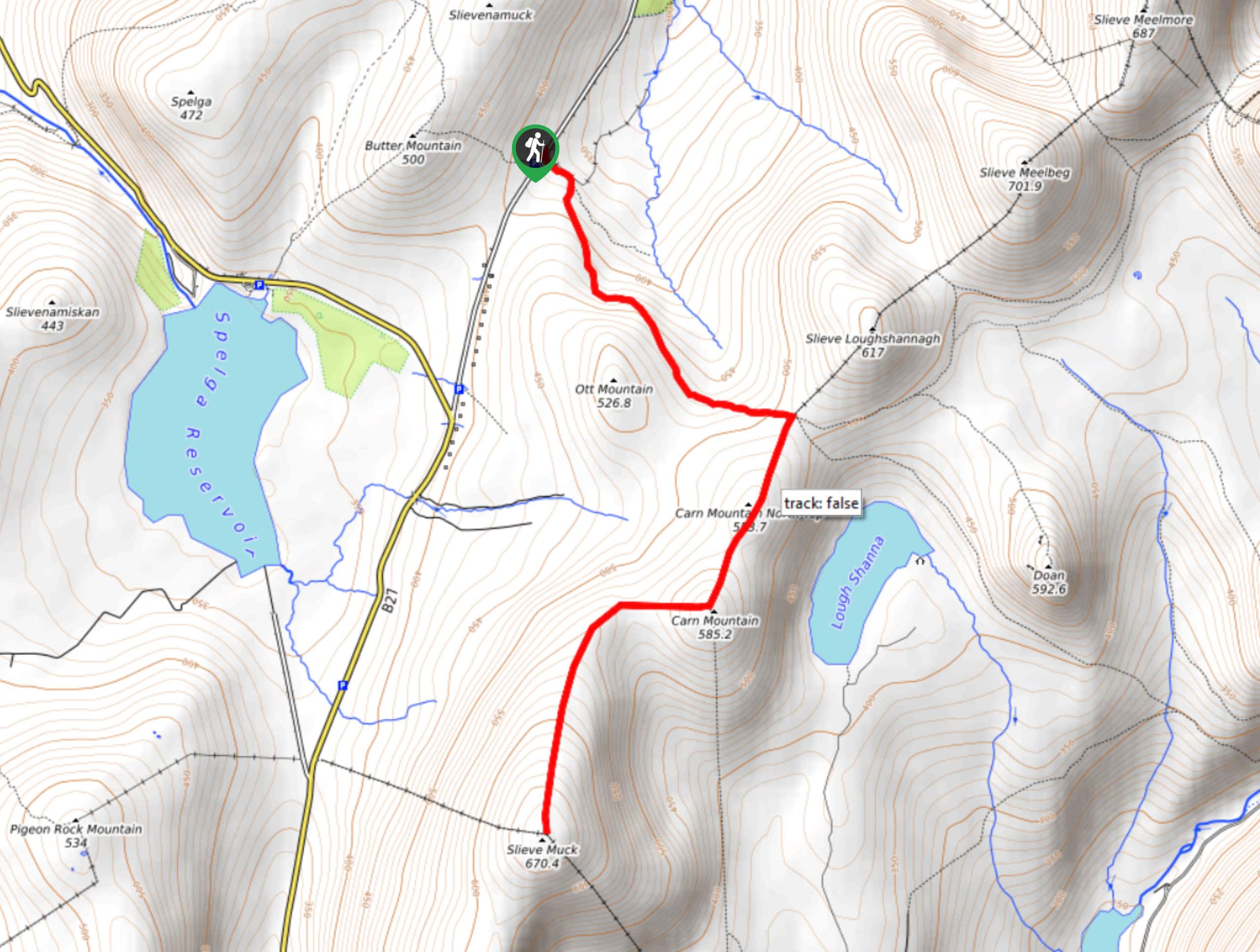 Slieve Muck and Carn Mountain via Ott Track Map