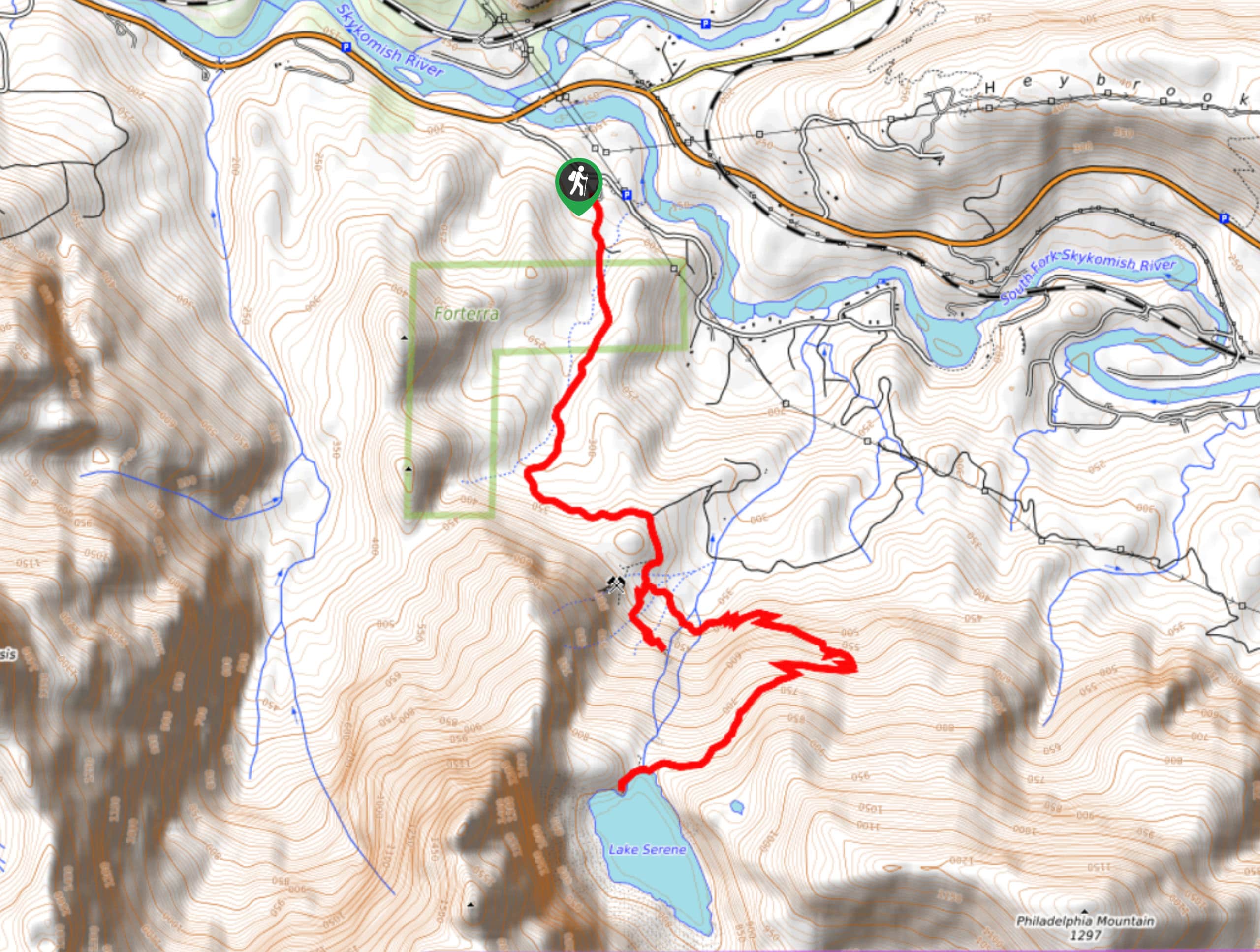 Bridal Veil Falls and Lake Serene Hike Map