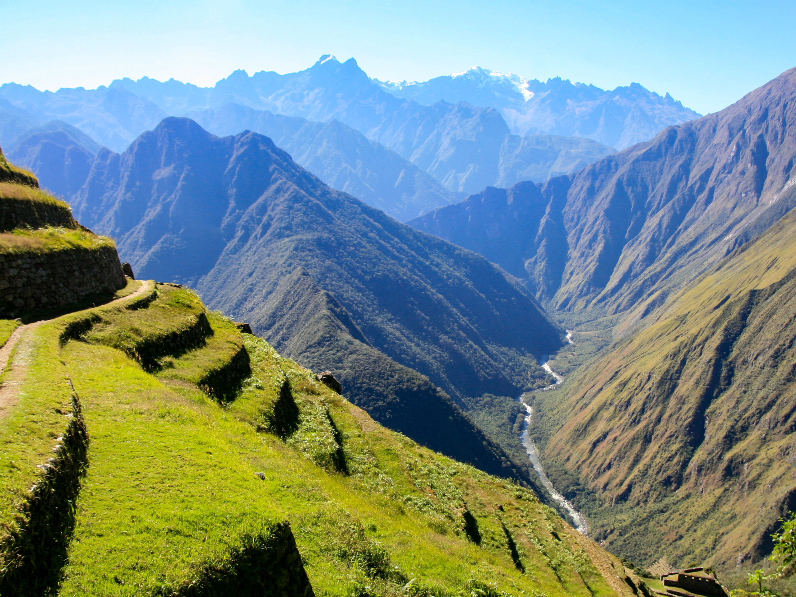 Machu Picchu terraced fields hiking trekking Inca Trail